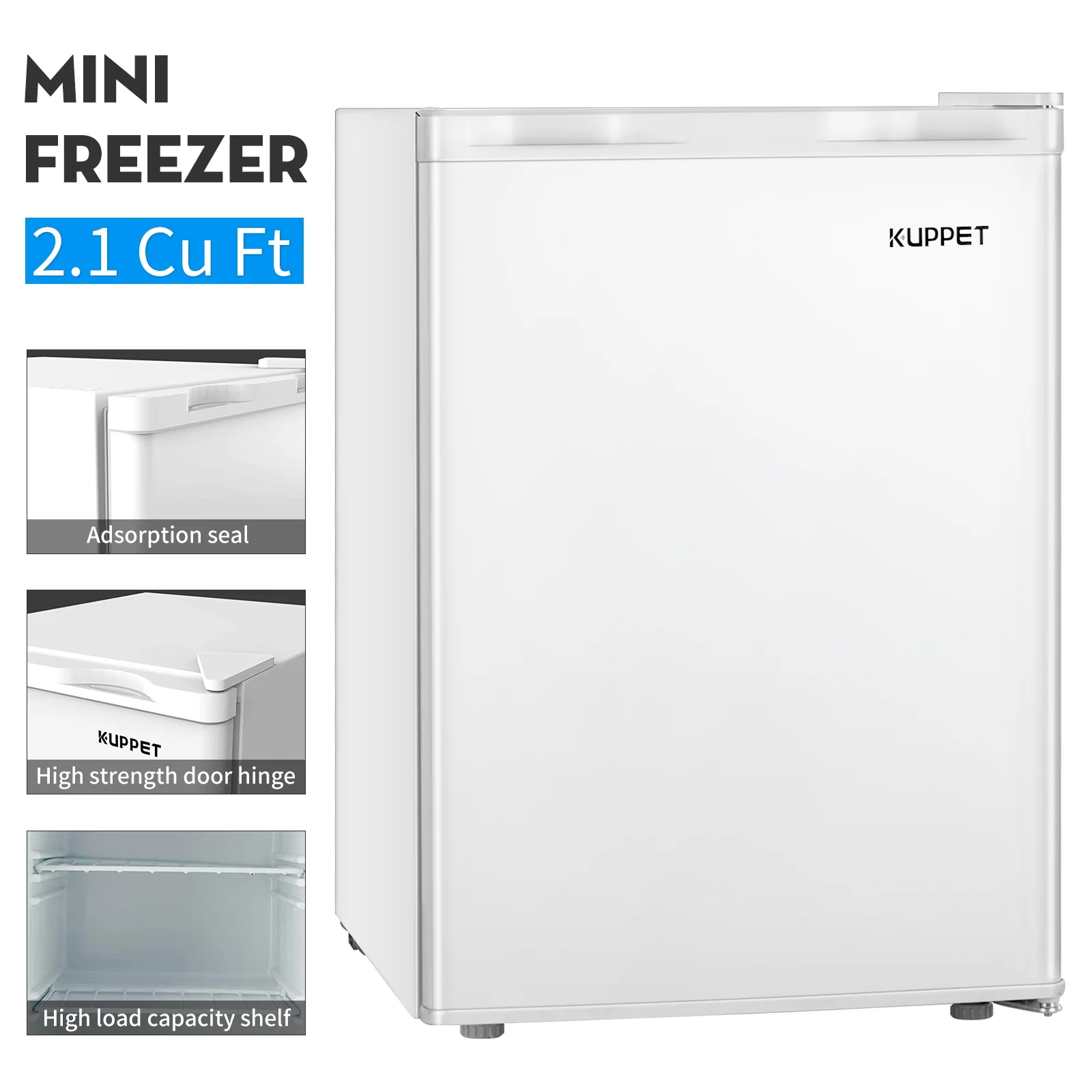 KUPPET Upright Freezer, Compact Reversible Single Door Table Top Mini Freezers for Ice Cream/Breast Milk/Sea Food, Adjustable Removable Shelves, 2.1CU.FT (White)