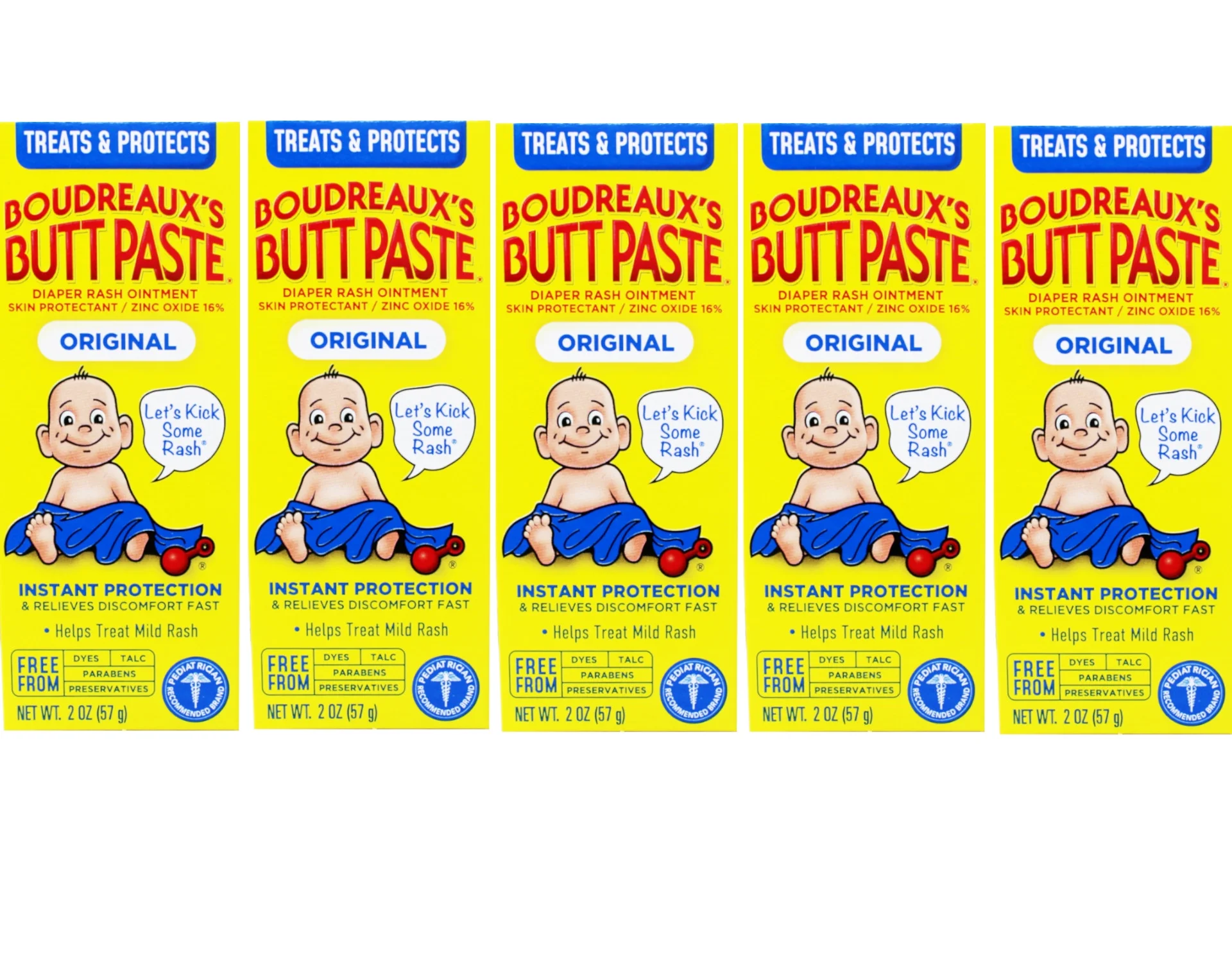 5 Pack - Boudreaux's Butt Paste Diaper Rash Ointment Original 2 oz