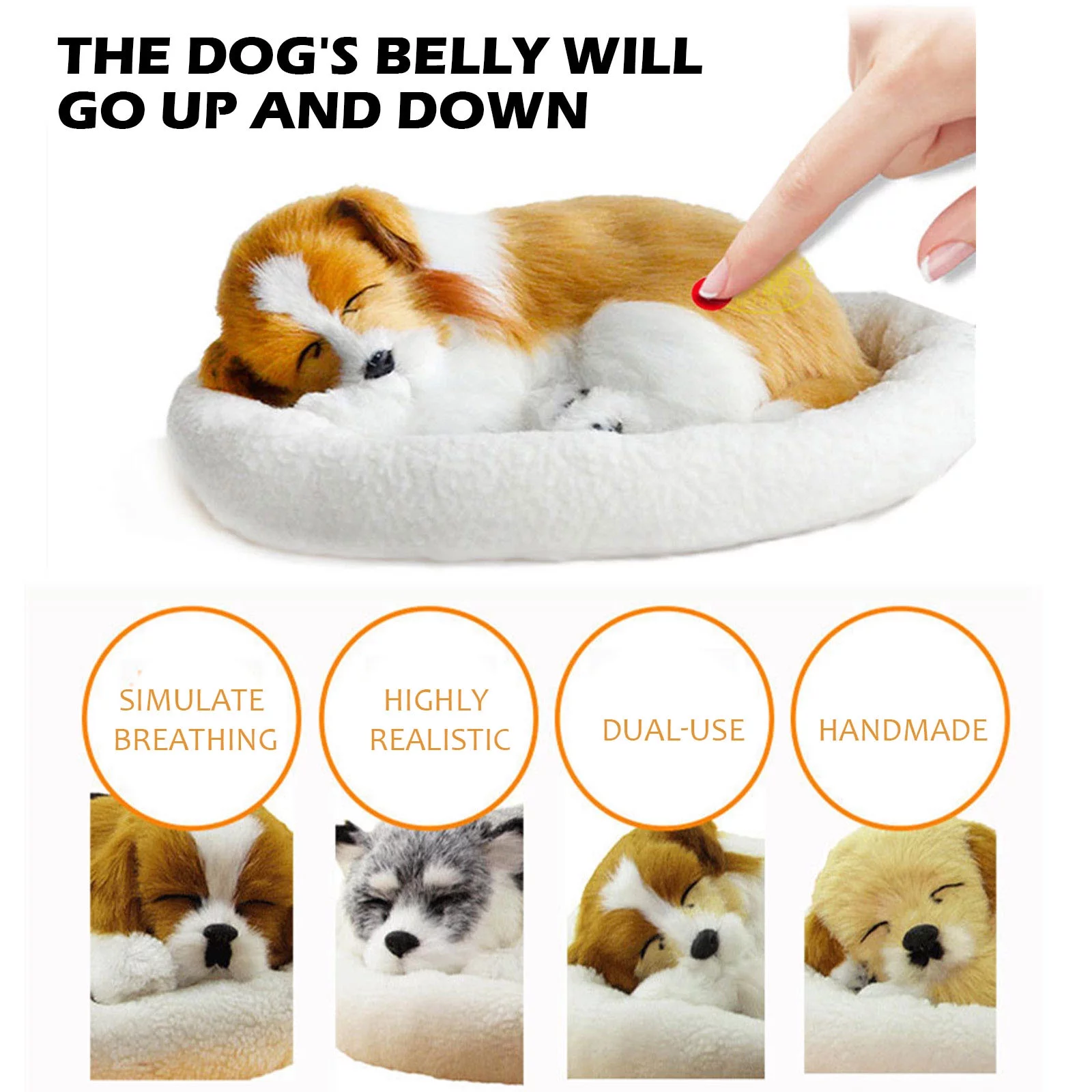 Realistic Sleeping Plush Breathing Dog Furry Dog with Mat Creative Animals Decor Stuffed Animal Doll