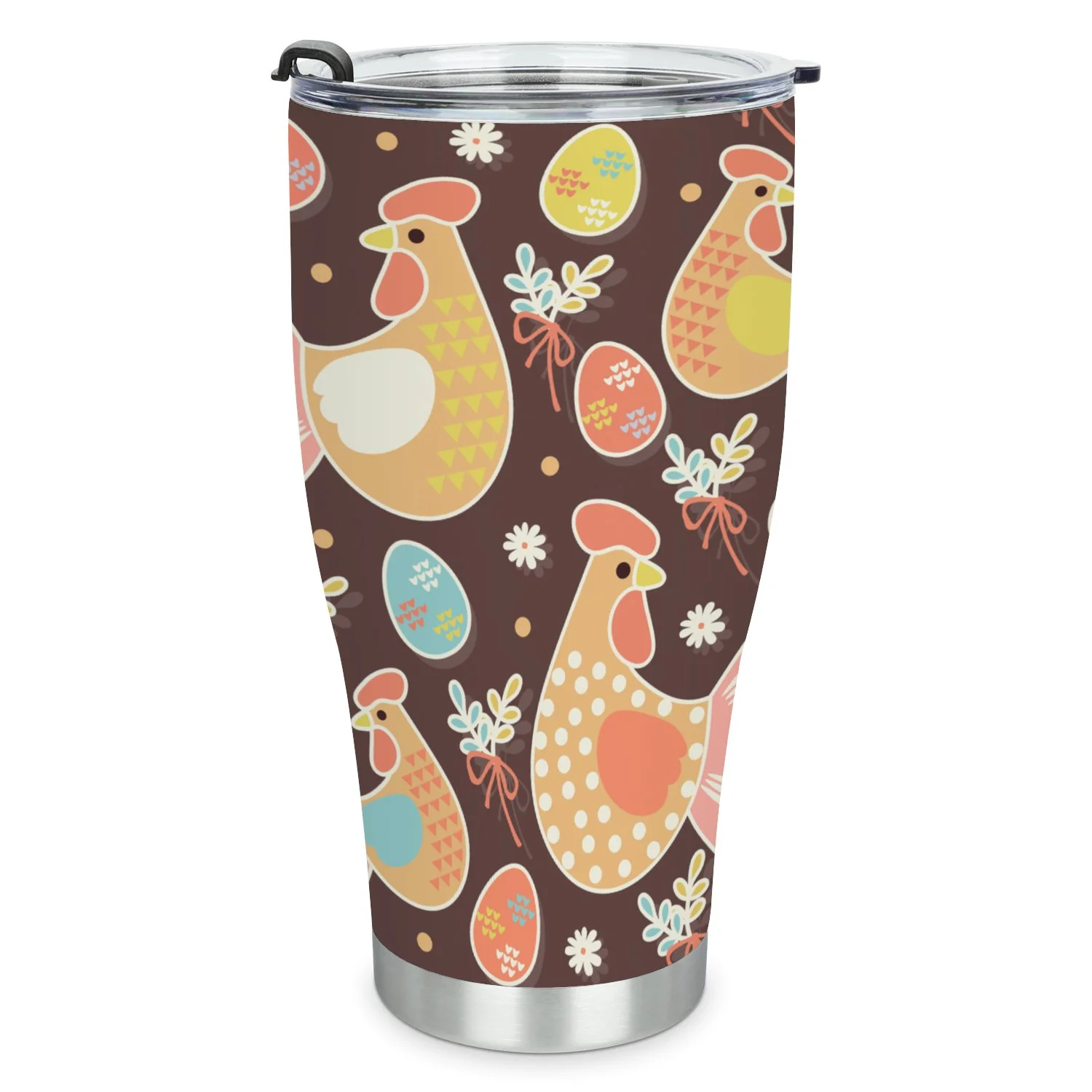 Hidove Stainless Steel Tumbler, Easter Seamless Pattern with Hens and Eggs 30oz Leak Proof & Stainless Steel Bottle for Hot & Cold Drinks - Coffee Travel Mug, Water Metal Canteen, Thermal Cup