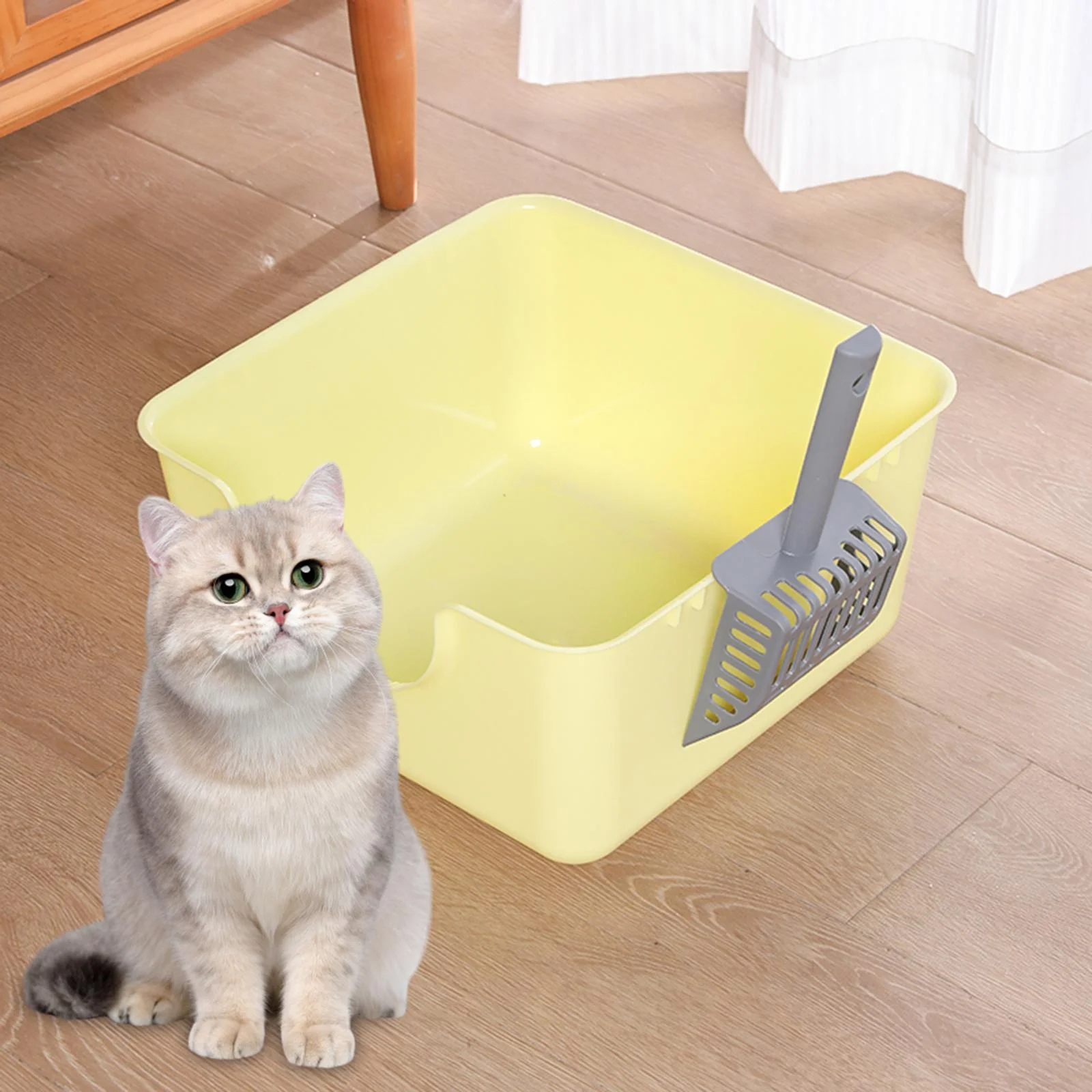 Gazechimp Open Top Pet Litter Tray Anti Splashing with Cat Litter Scooper Cat Litter Box Yellow