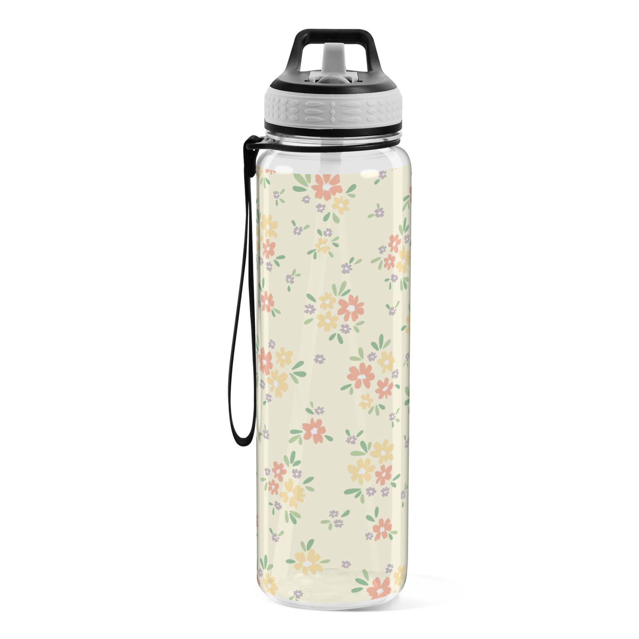Floral on Yellow 32oz Water Bottles with Straw Tritan Leakproof Sports Bottle BPA Free Clear for Fitness Gym Swimming Cycling