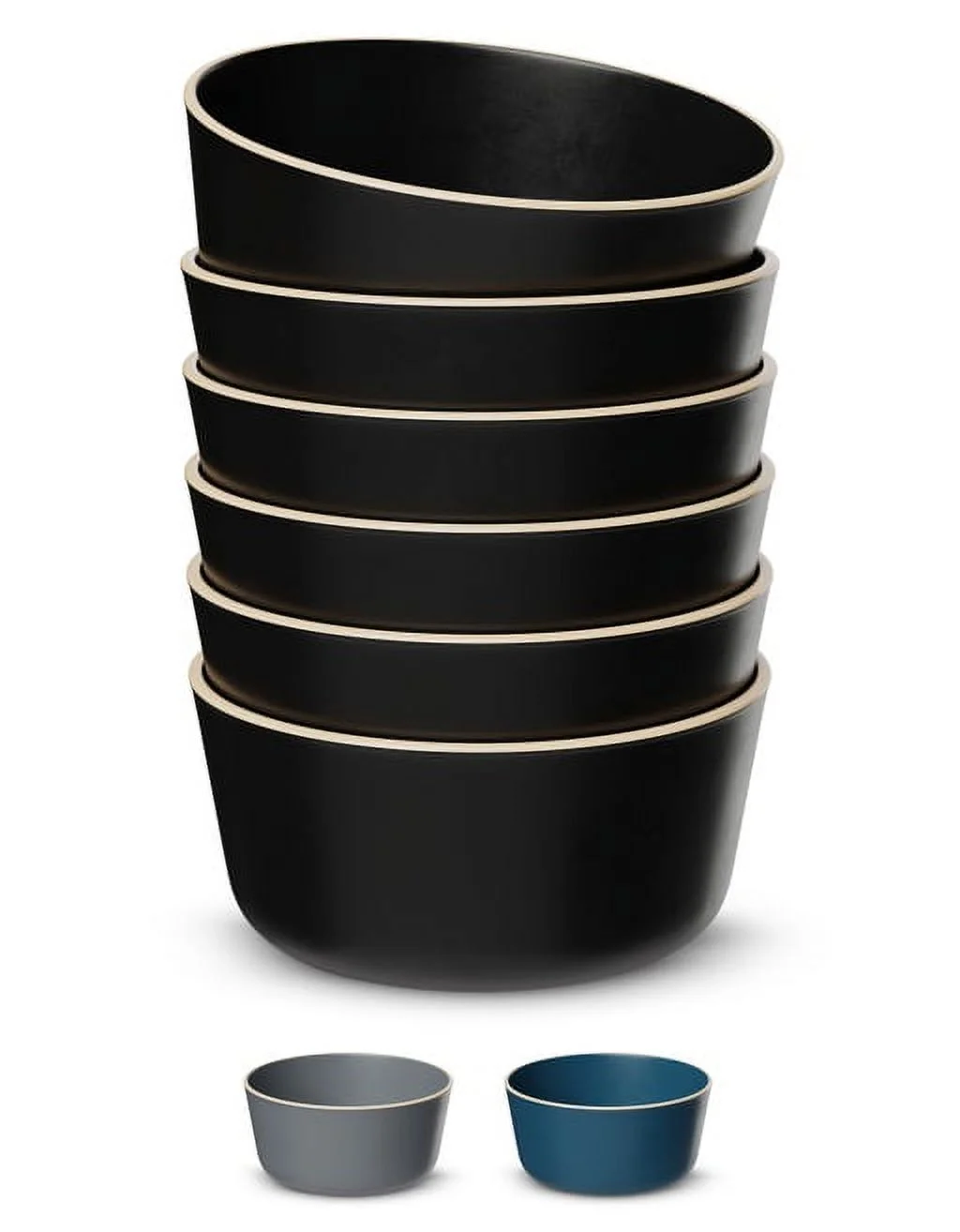Kook Dinner Bowls Generously Sized, Set of 6, Charcoal Black