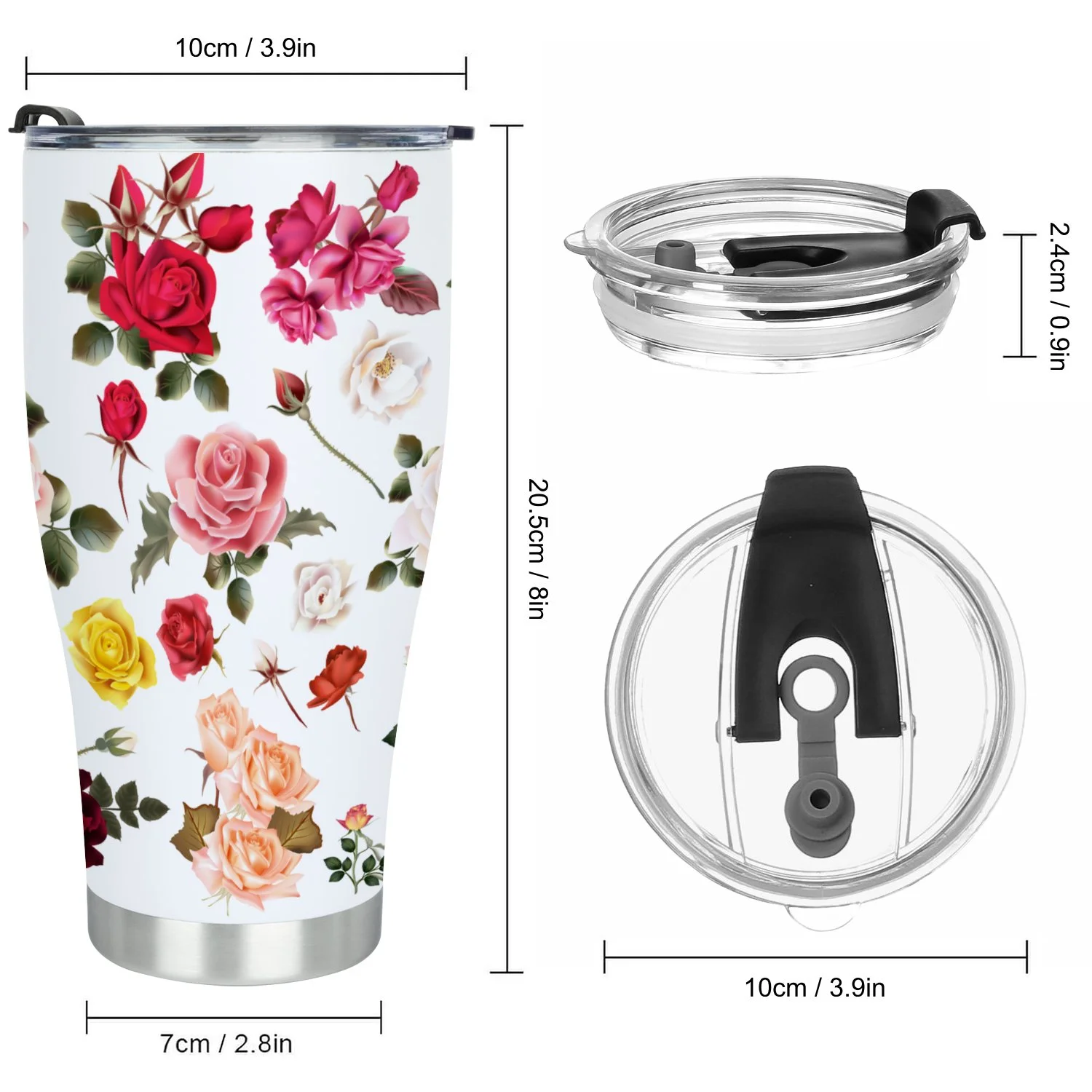 Hidove Stainless Steel Tumbler, Rose Flowers 30oz Leak Proof & Stainless Steel Bottle for Hot & Cold Drinks - Coffee Travel Mug, Water Metal Canteen, Thermal Cup