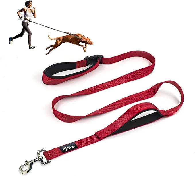 TSPRO Hands Free Dog Leash Adjustable Walking Running Dog Leash with Control Safety Padded Handle and Heavy Duty Clasp for Small Medium Large Dogs(Red)
