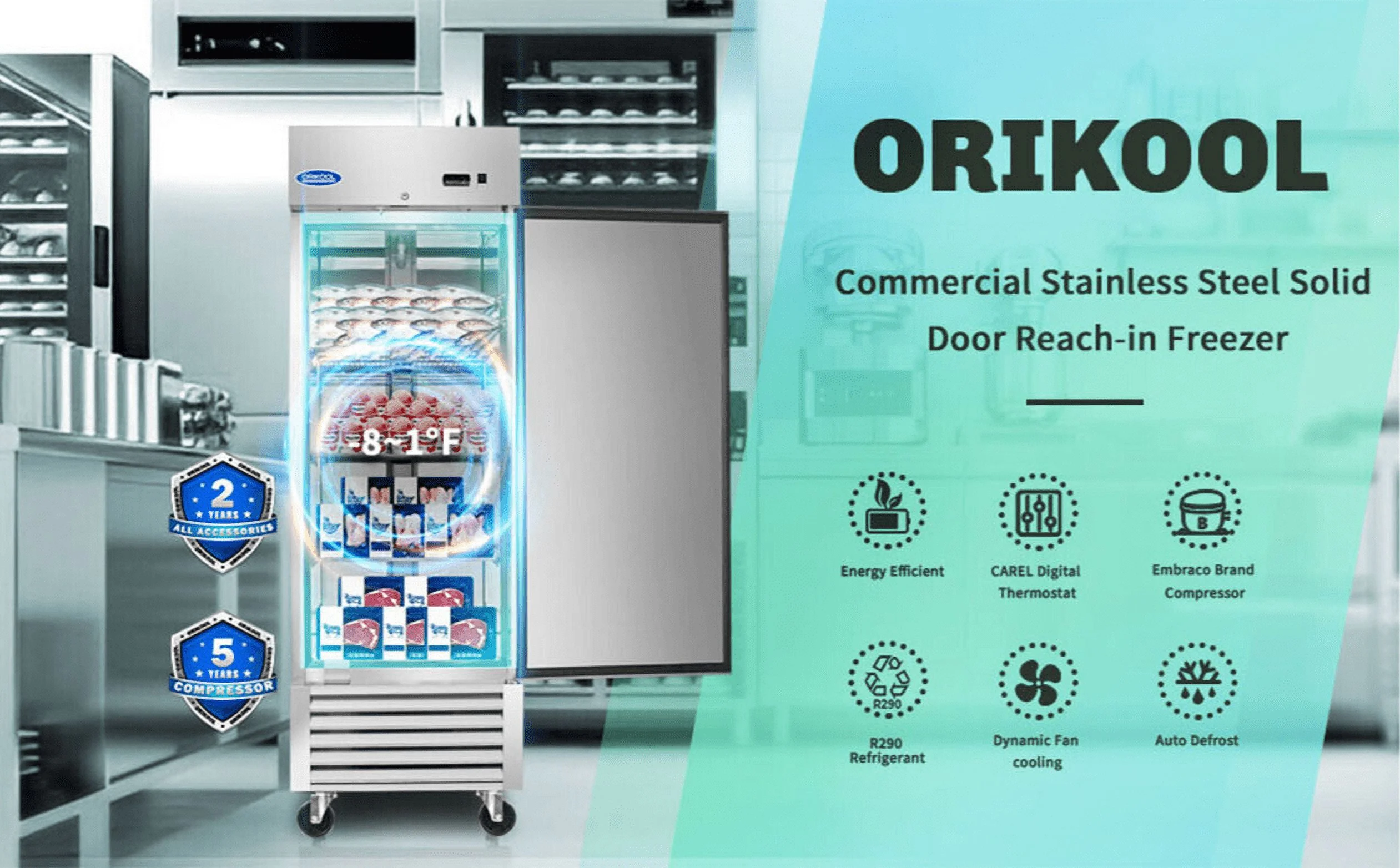 Commercial Reach In Freezer, ORIKOOL 27 Inch Commercial Freezer 1 Door 23 Cu.ft