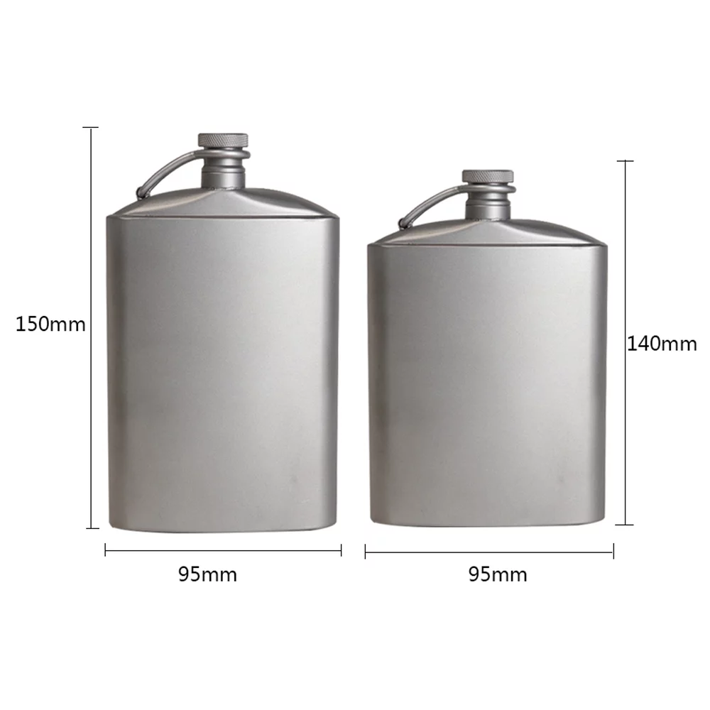 Titanium Flask Hip Flagon with Screw Clip Ultralight Hydration Flat Bottle with Ti Funnel for Outdoor Hiking