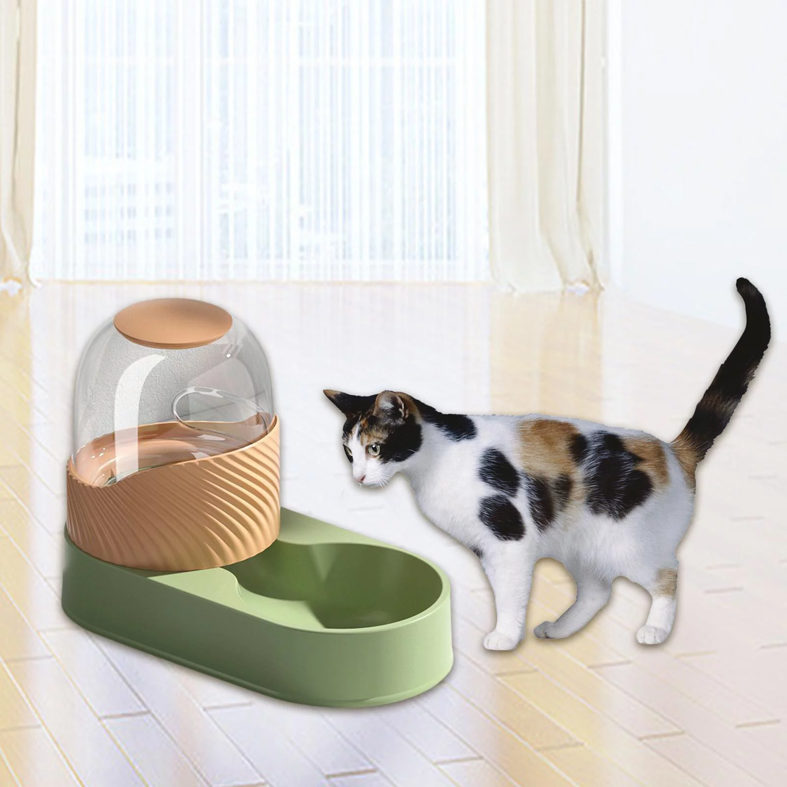 Cat Feeder, Automatic , Pets Food Dispenser, Water Drinking Drinker Dish Puppy Kitten , Green Food Feeder