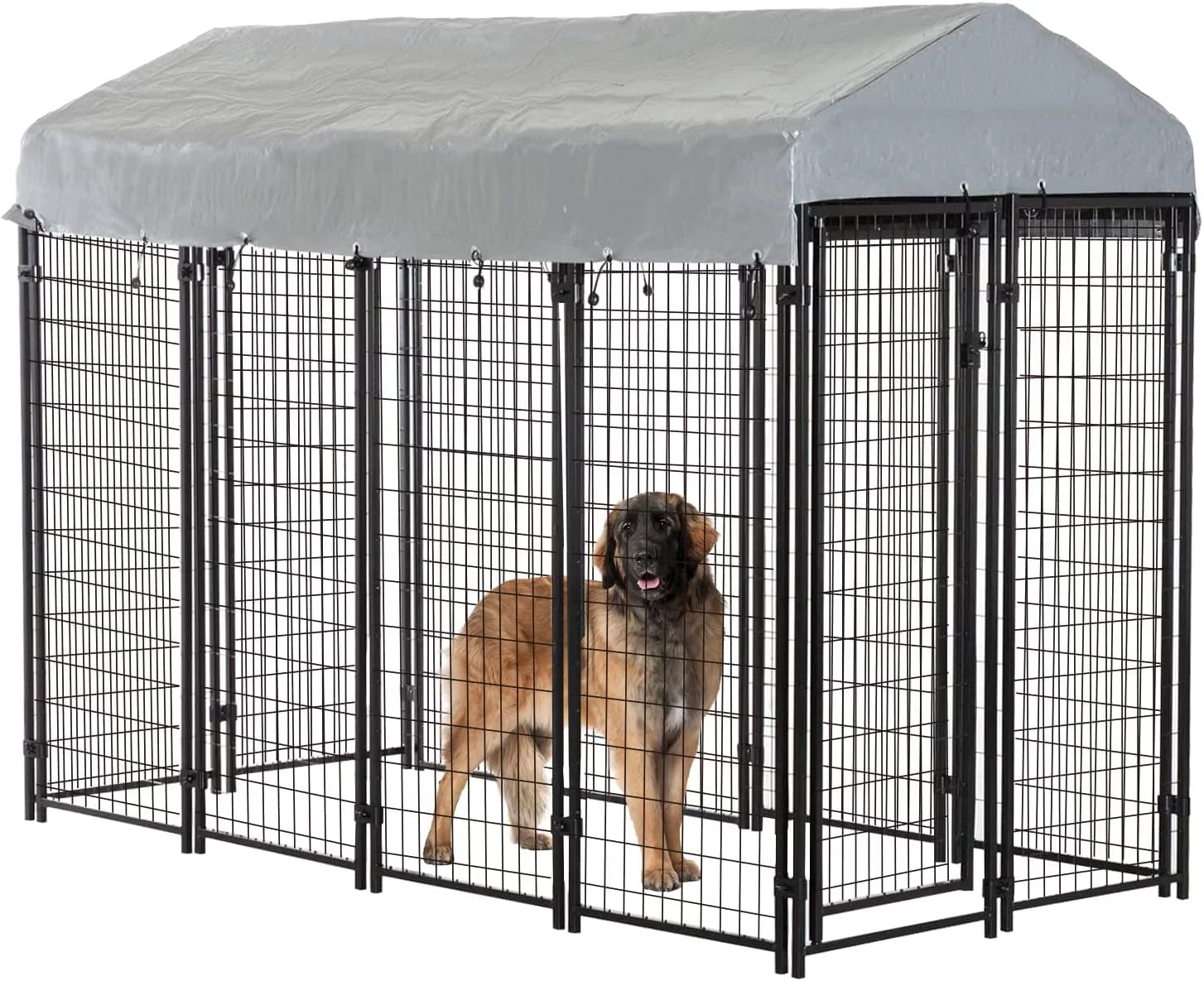 Dog Kennel Outdoor Dog Pen Playpen House, Heavy Duty, Metal Galvanized Welded Pet Animal Camping Cage Fence with UV-Resistant Waterproof Cover and Roof