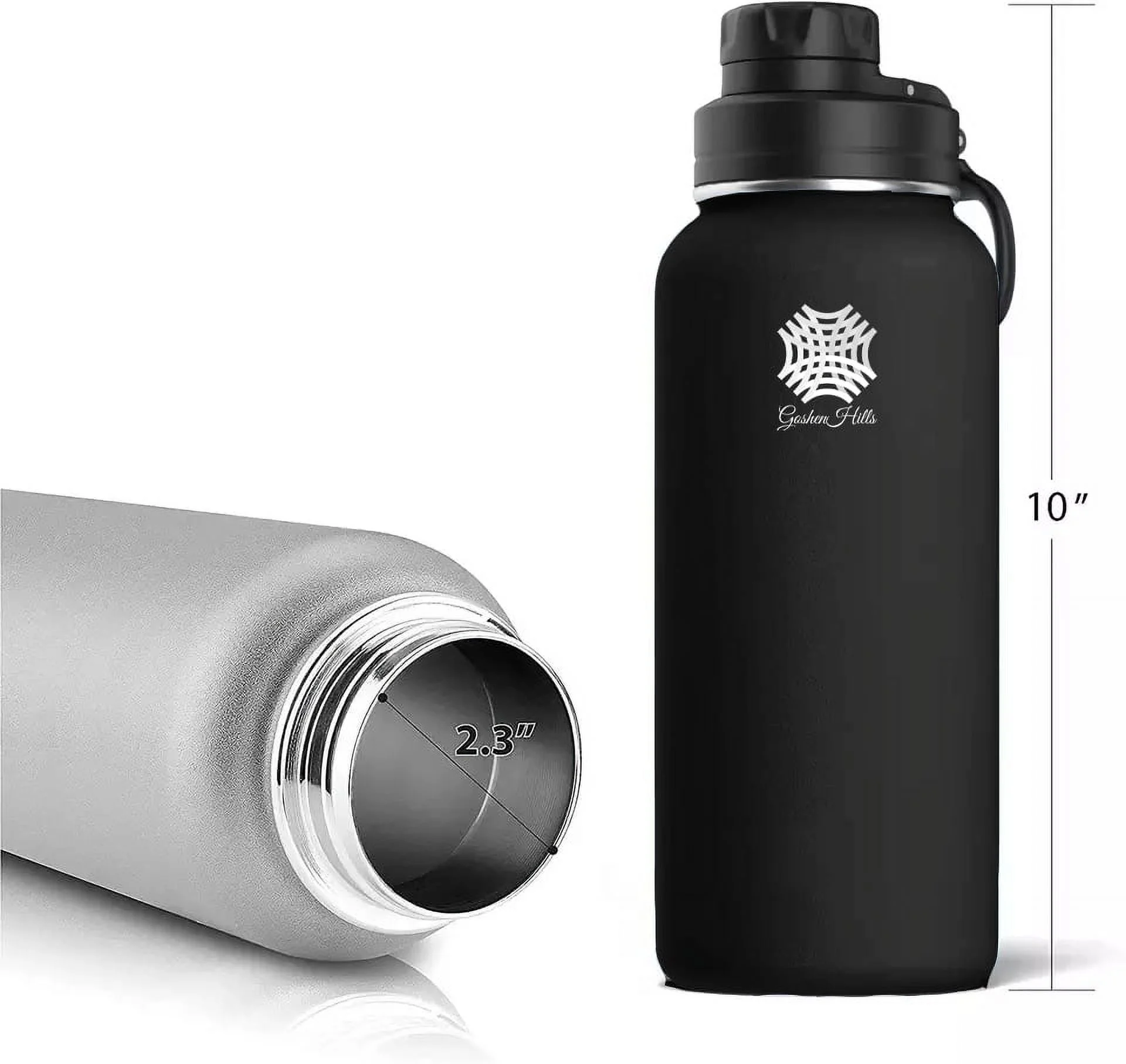 GoshenHills Stainless Steel Sports Water Bottle With Spout Lid and Straw Lid - Keeps Liquids Hot or Cold - Travel Sports Double Walled Vacuum Leak Proof Water Bottle