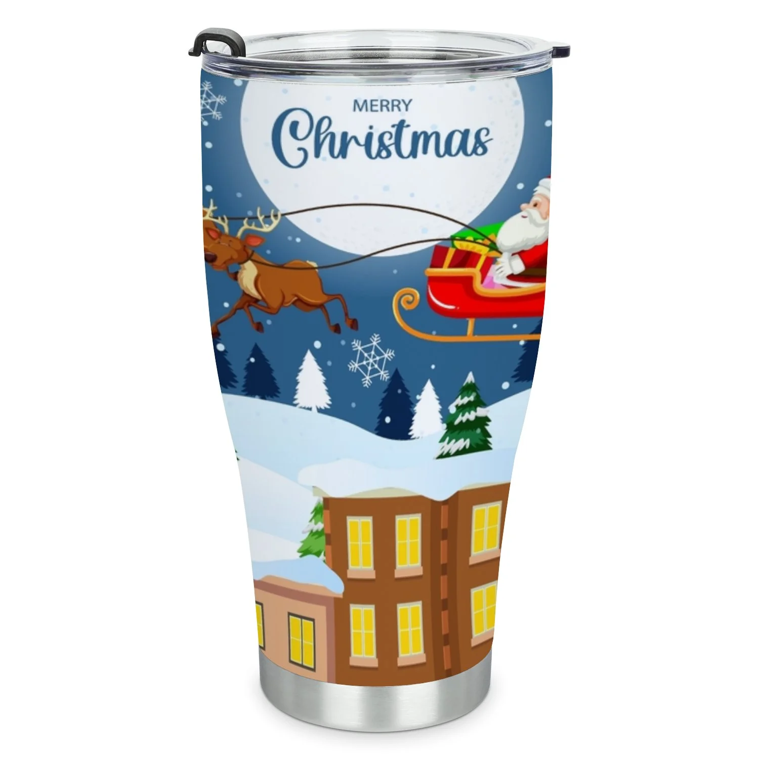 Hidove Stainless Steel Tumbler, Santa Claus on Sleigh Flying in The Sky 30oz Leak Proof & Stainless Steel Bottle for Hot & Cold Drinks - Coffee Travel Mug, Water Metal Canteen, Thermal Cup