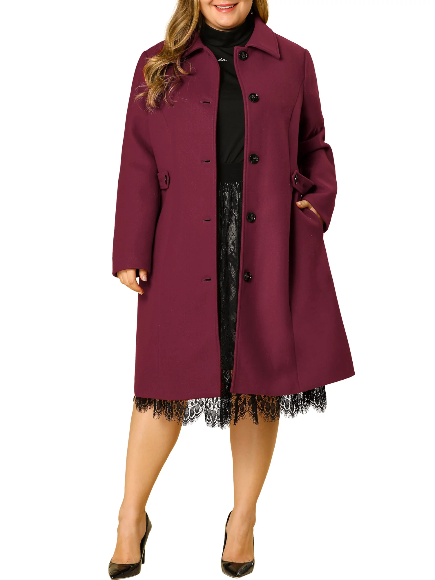 Agnes Orinda Women's Plus Size Winter Single Breasted Belted Fashion Long Coat