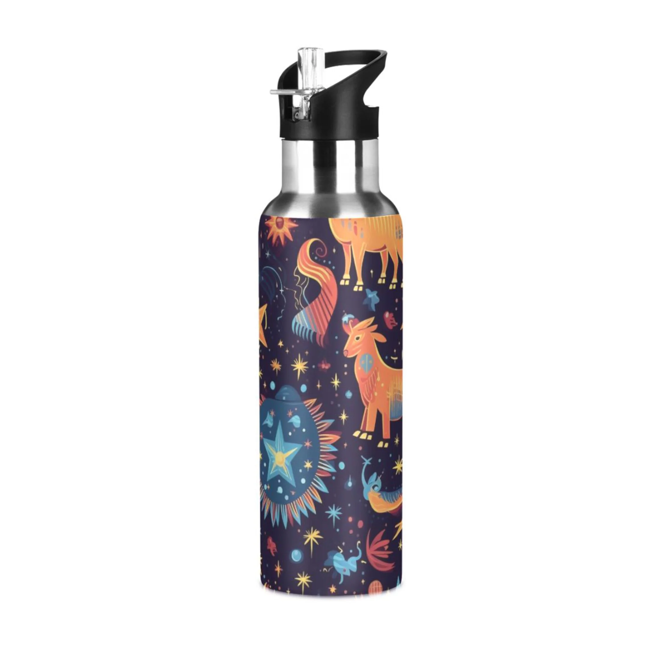 Magic Horse and Stars Water Bottles Insulated Thermos Kids Stainless Steel Bottle with Straw Lid Flask Leakproof for Sports Gym 20 oz