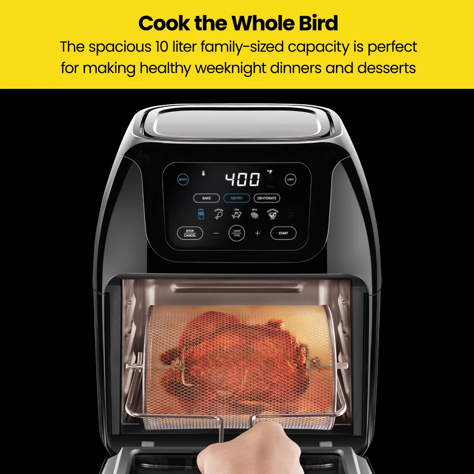 Digital Air Fryer+ Rotisserie, Dehydrator, Oven, Black, 10L