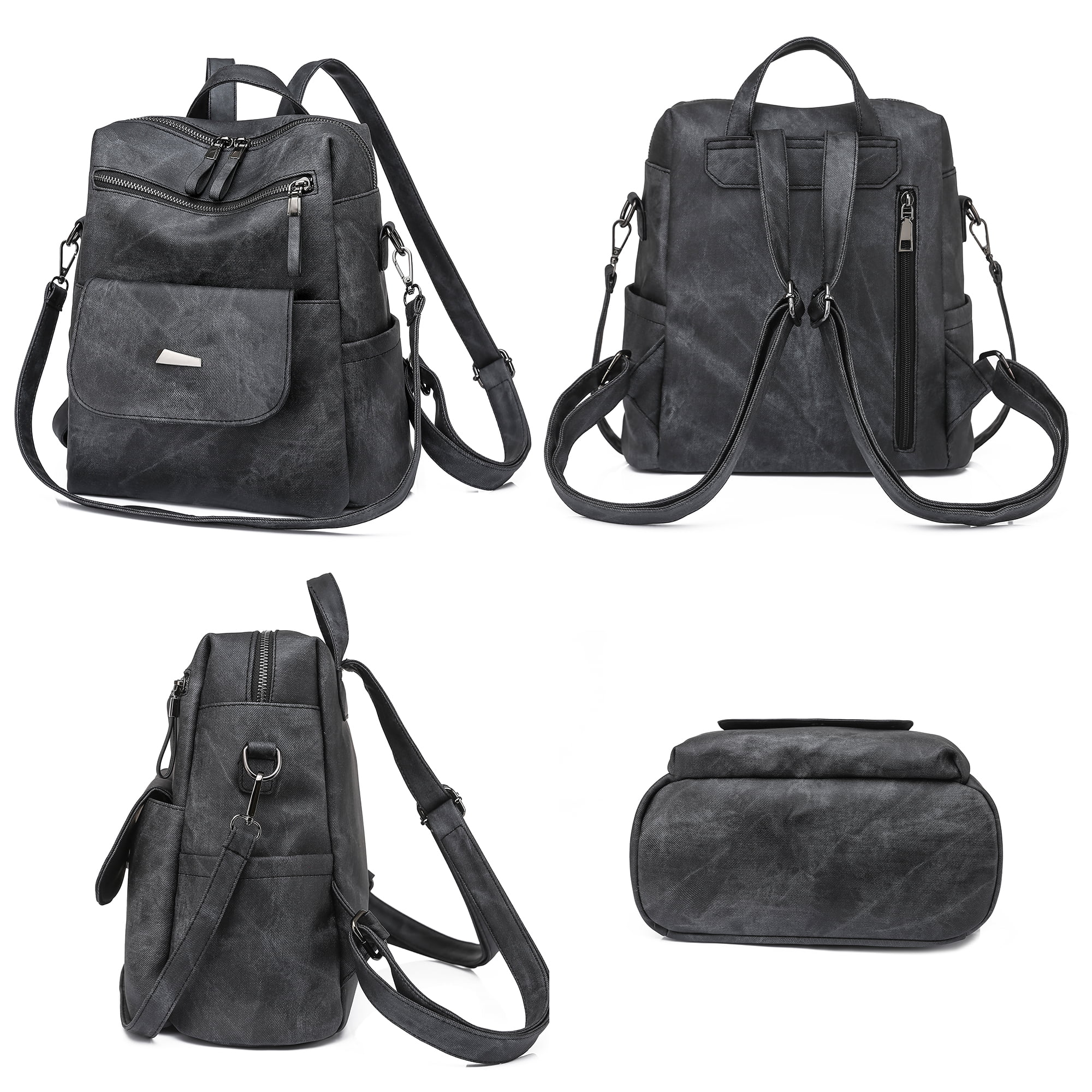 Women Backpack Anti-theft PU Leather Designer Travel Backpack , Fashion Shoulder Handbag, Black