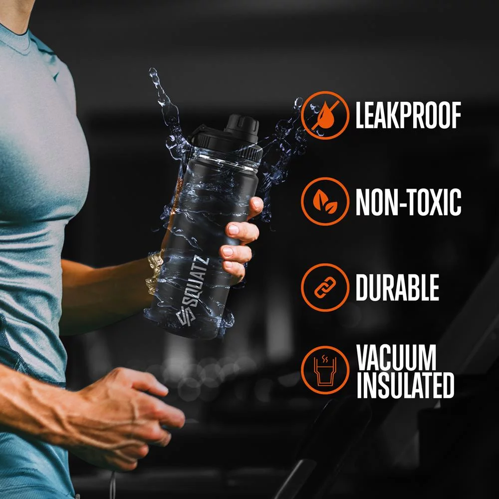 18 Oz Stainless Steel Water Bottle, with Straw, Leak Proof, Vacuum Insulated Stainless Steel, Double Walled, Thermo Mug & Wide Mouth Lids (Black)