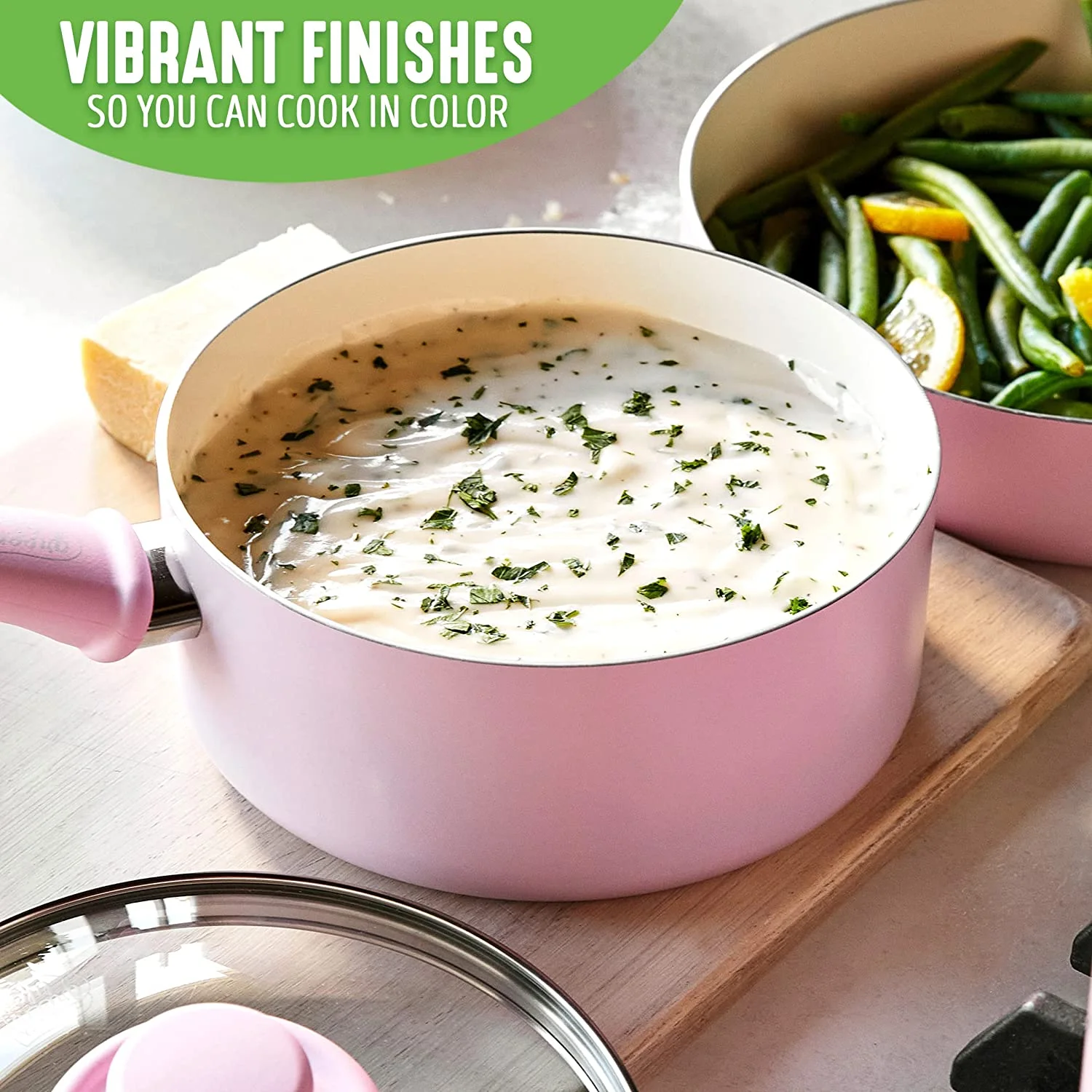 GreenLife Soft Grip Healthy Ceramic Nonstick, 1QT and 2QT Saucepan Pot Set with Lids, PFAS-Free, Dishwasher Safe, Soft Pink Soft Pink Saucepans
