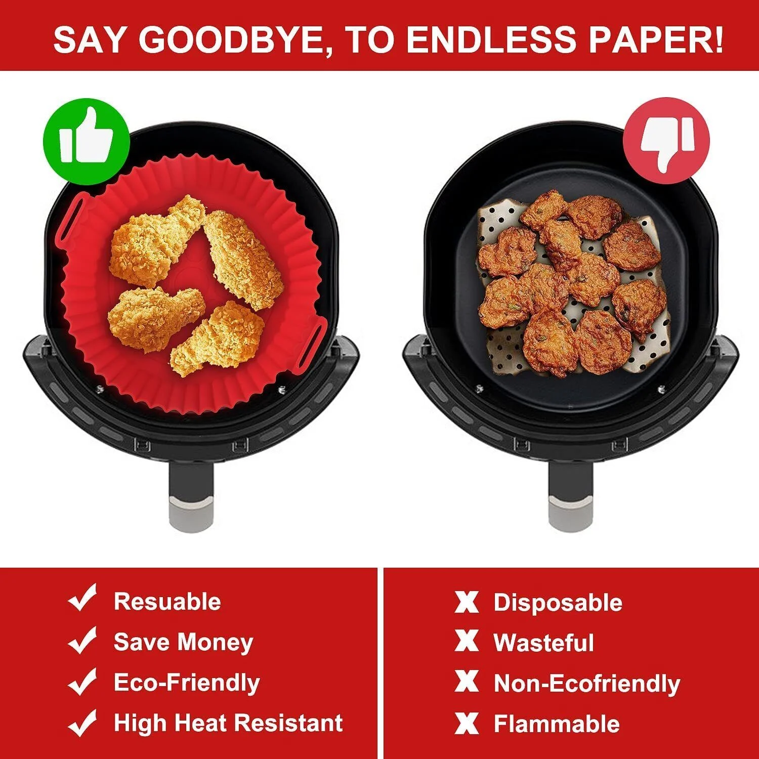 Air Fryer Silicone Pot Reusable Non-stick Air Fryer Silicone Liners Large USA