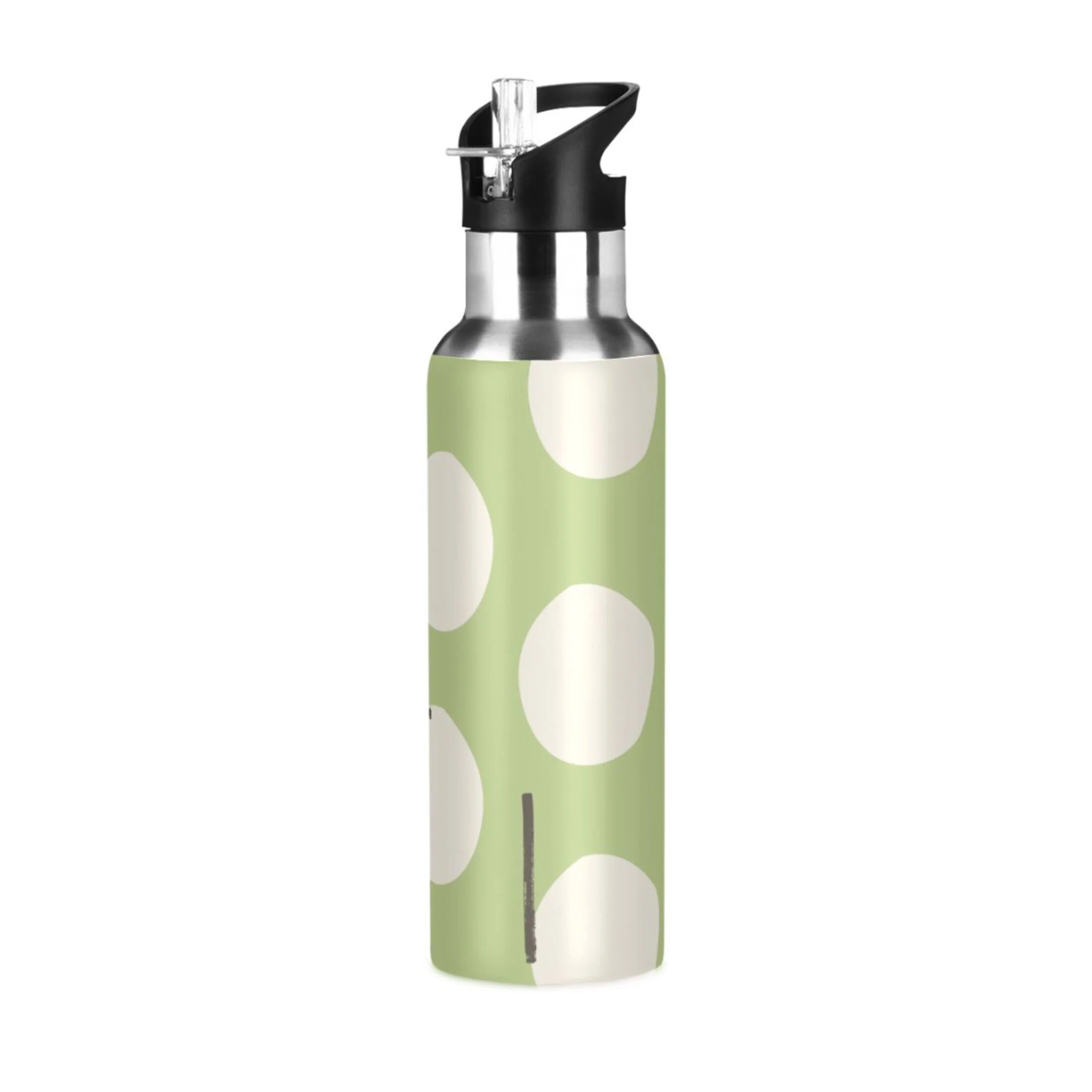 Water Bottle with Straw Lid Leak Green Polka Dot Line Stainless Steel Insulated Thermos Vacuum Flask for Cold Hot Drinking for Sports Camping Gym Yoga