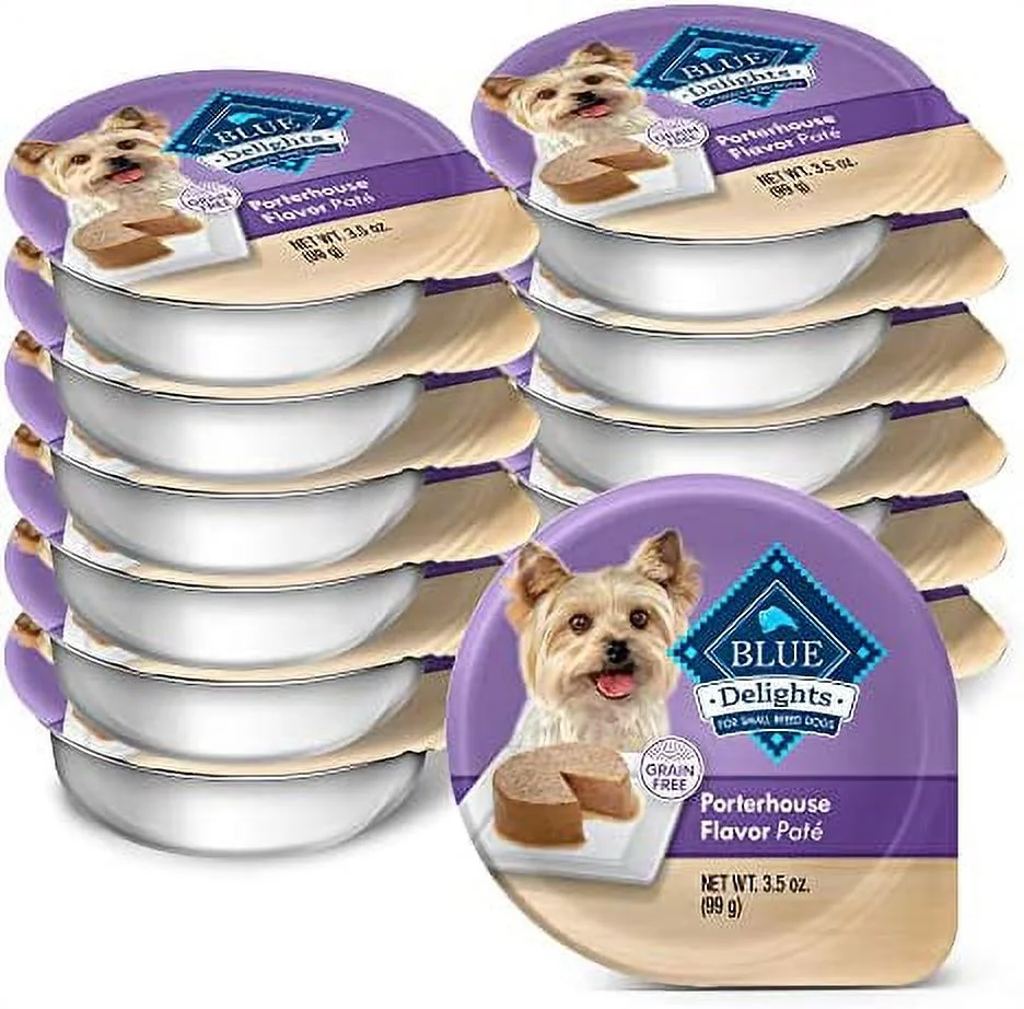 Blue Buffalo Delights Natural Adult Small Breed Wet Dog Food Cups, Pate Style, Porterhouse Flavor in Savory Juice 3.5-oz (Pack of 12) 1 Count (Pack of 12)