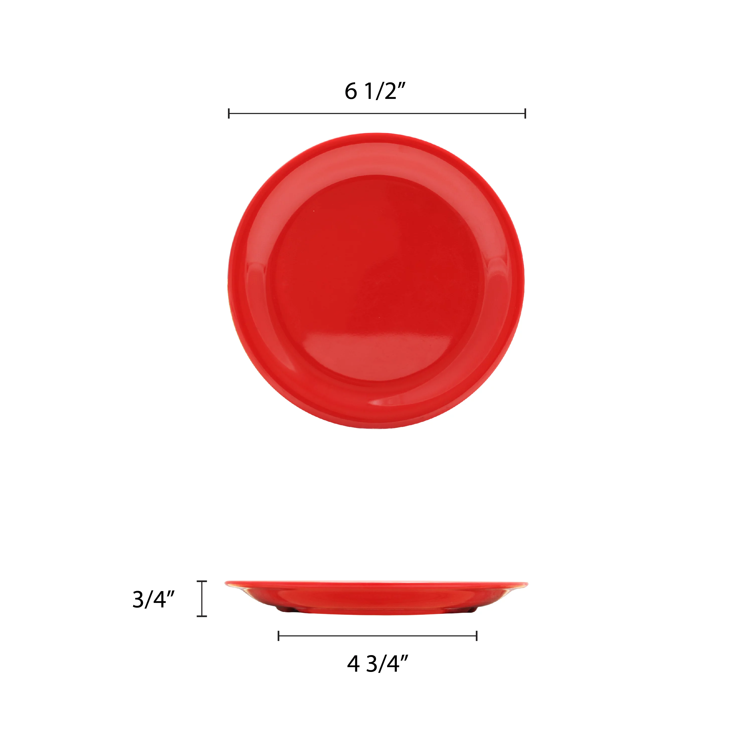 Excellante Color Pure Red Melamine Dinnerware Collection 6.5 Inch Narrow Rim Round Plate, Comes in Dozen
