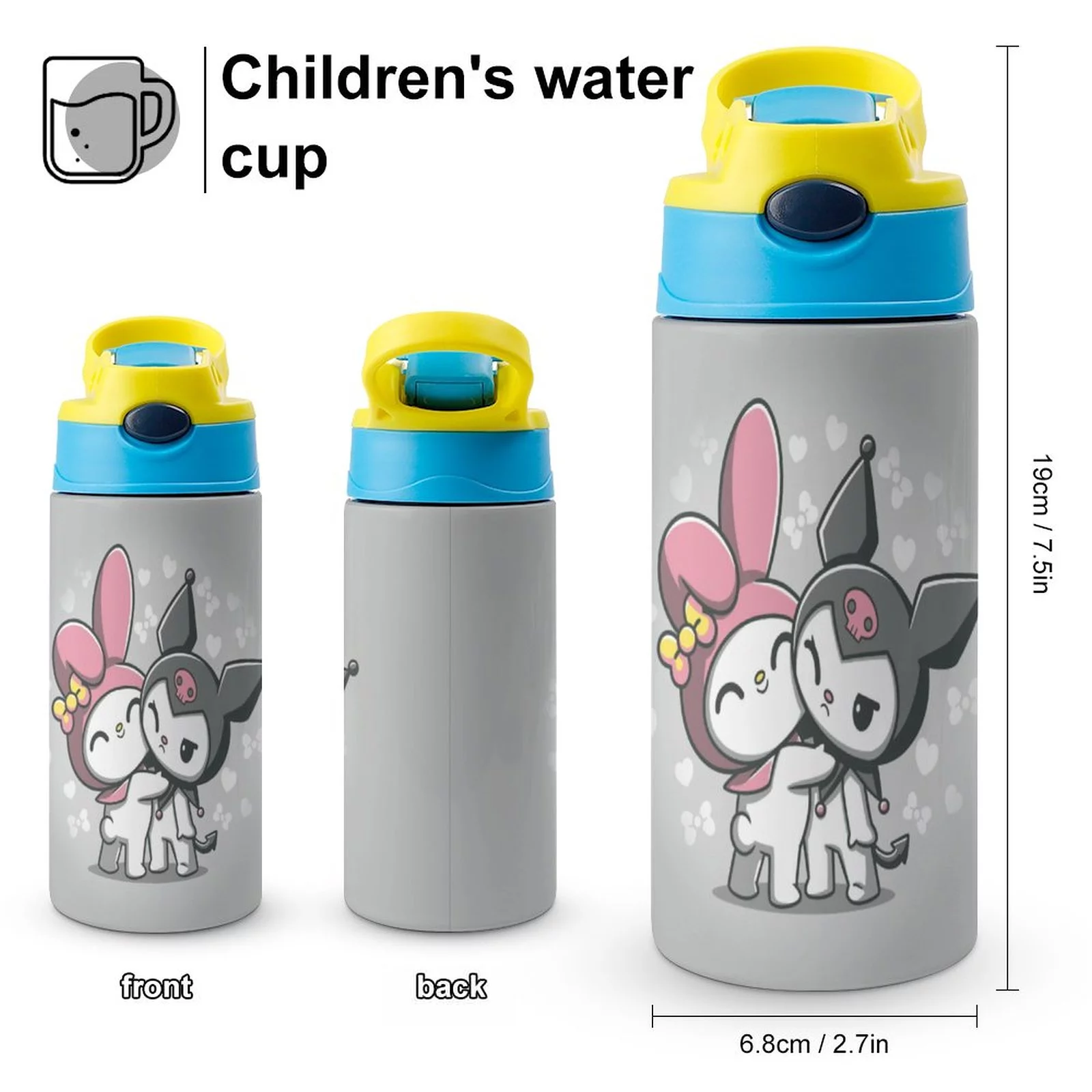 My Melody Kuromi Cute Children's Water Bottle Vacuum Insulated Stainless Steel Cup With Straw Toddler Thermoses