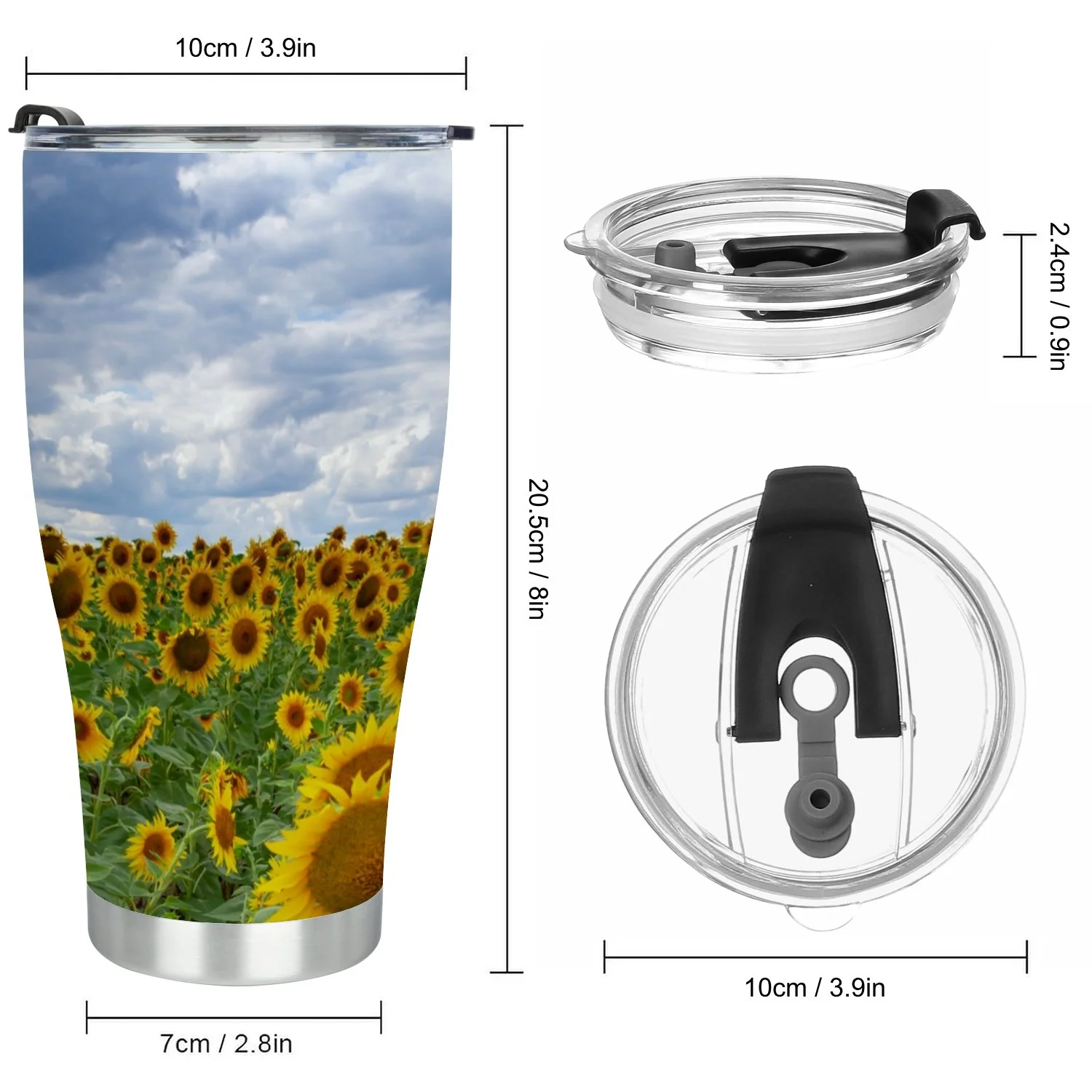Hidove Stainless Steel Tumbler, a Field with Blooming Sunflowers 30oz Leak Proof & Stainless Steel Bottle for Hot & Cold Drinks - Coffee Travel Mug, Water Metal Canteen, Thermal Cup