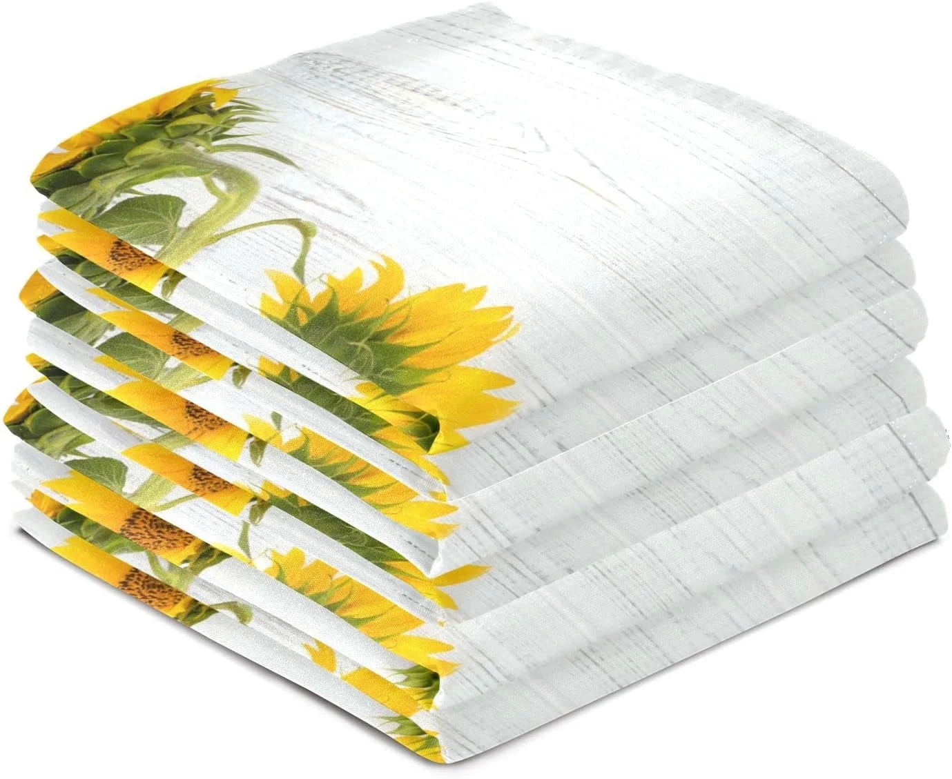 Dreamtimes Sunflowers on White Wooden Kitchen Towels Set of 6 Dishcloths Hand Towels Tea Towels Ultra Absorbent for Cleaning Washing Drying Dishes Tableware 28'' x 18''