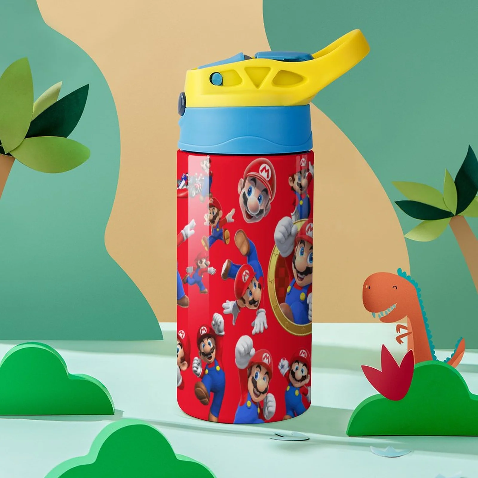 Mario Character Kid's Insulated Water Bottle With Straw Vacuum Stainless Steel Cup Leak-Proof Children Toddler Thermoses