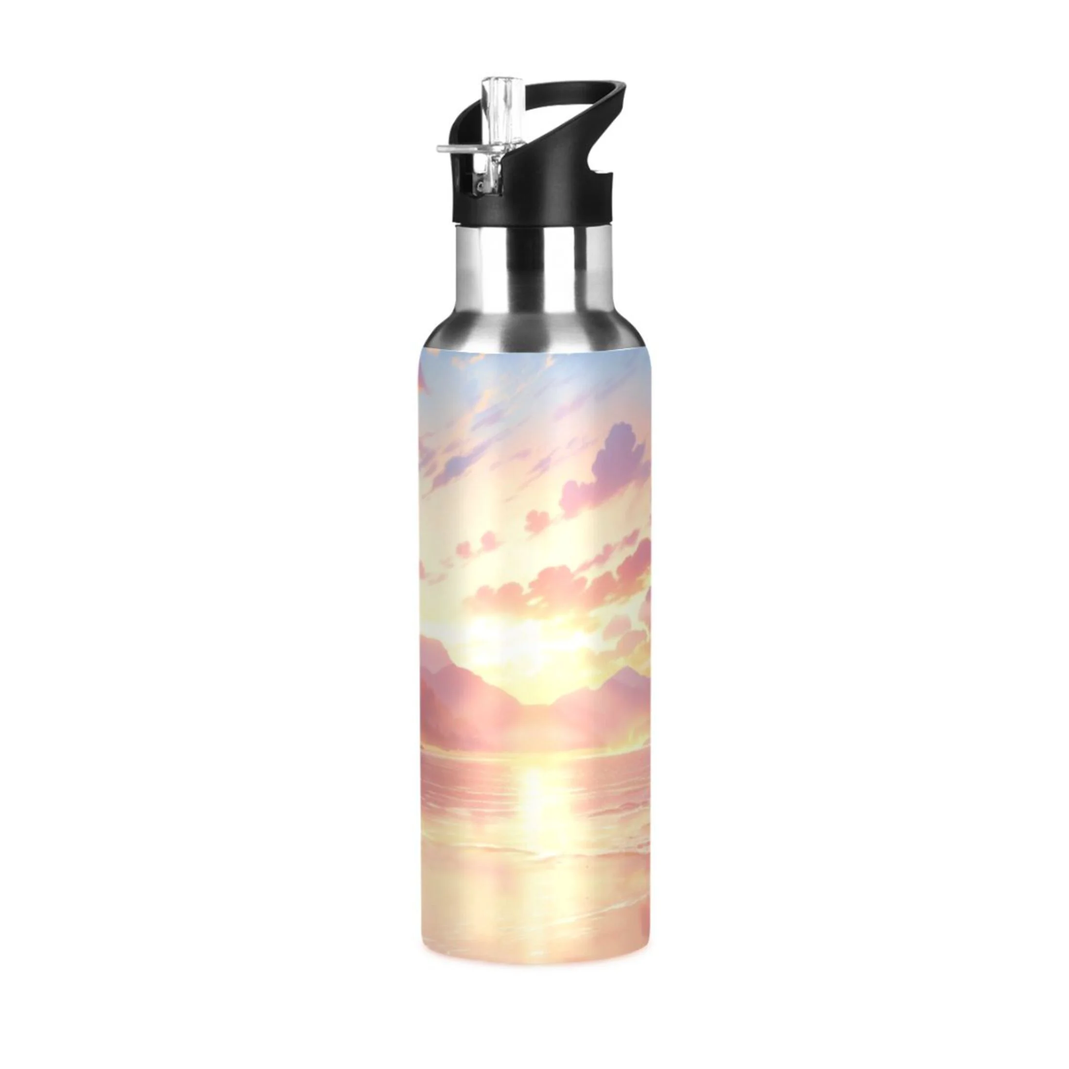 Sunset Landscape Clouds Water Bottles Insulated Thermos Kids Stainless Steel Bottle with Straw Lid Flask Leakproof for Sports Gym 20 oz