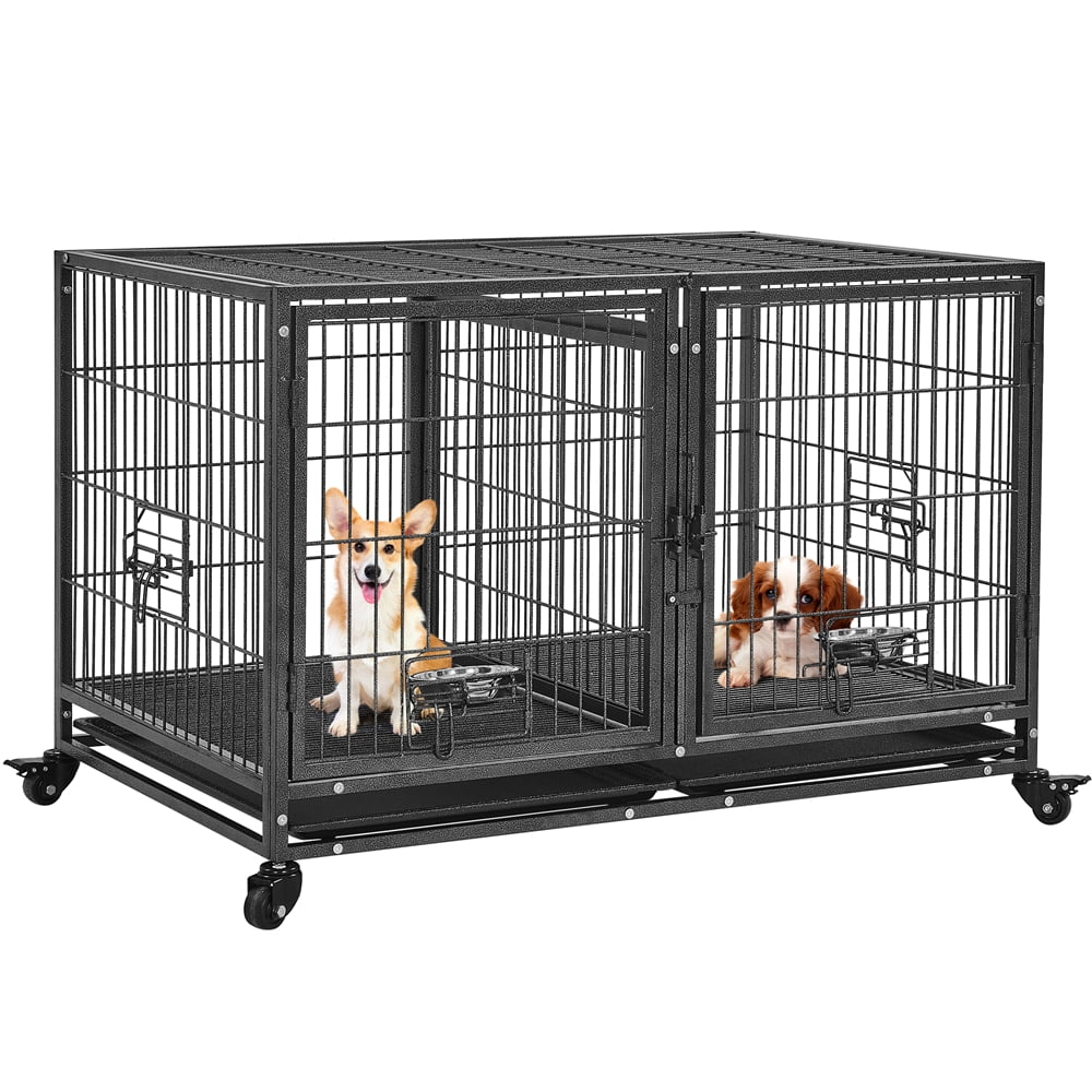 Yaheetech 42.5'' W Rolling Dog Crate W/ Removable Divider, Black