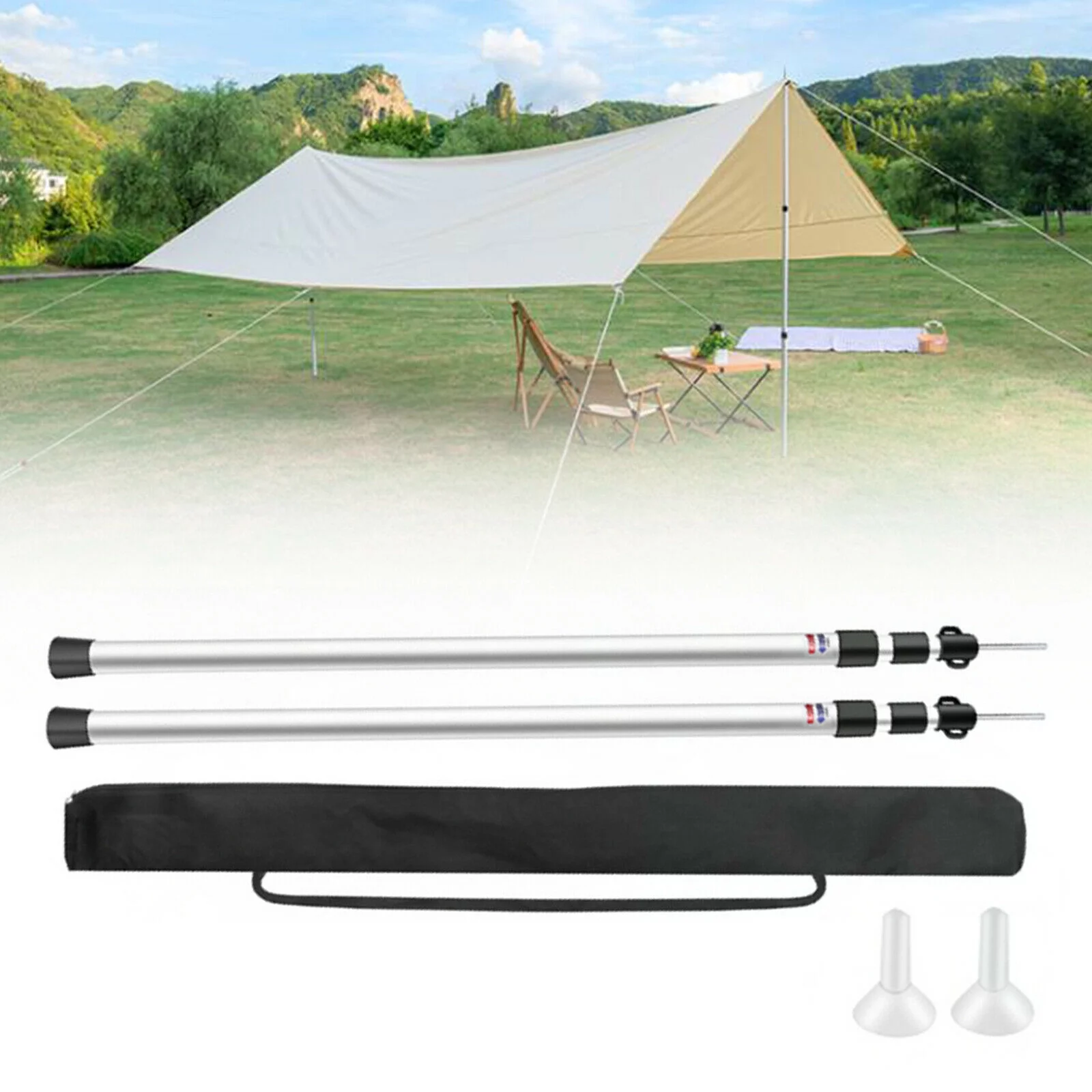 FETCOI Universal Telescopic Tent Poles Two-piece Adjustable Aluminum Bars Awnings Camp