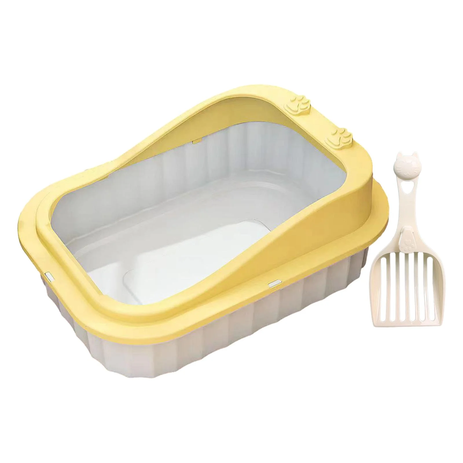 FITYLE Cat Kitty Litter Pan Durable Cat Litter Basin Cat Sand Box Splashproof Cartoon Appearance 50x36x19cm Kitten Toilet yellow