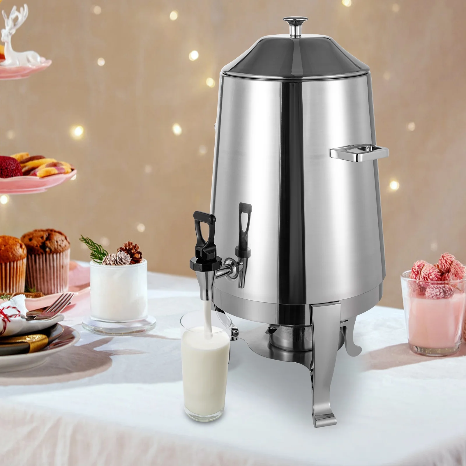 Stainless Steel Hot Beverage Drink Dispenser Can, Electric Coffee Urn with Fuel Holder 2-Way Continuous Heating, Tea Water Coffee Chafer Urn with Spigot for Parties Buffet Catering 13L/3.4 Gallon