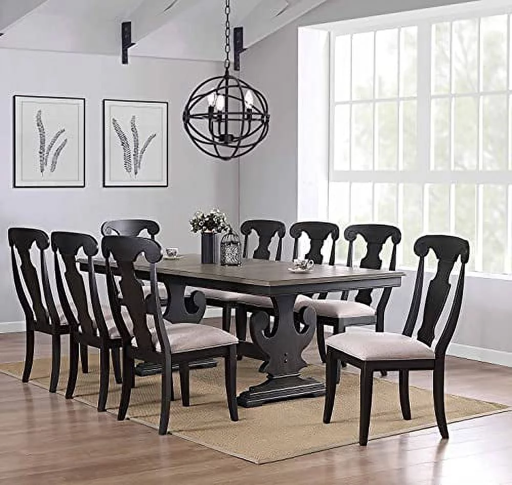Kings Brand Furniture - Kearny 9 Piece Extendable Wood Dining Set, Table & 8 Chairs, Black/Brown