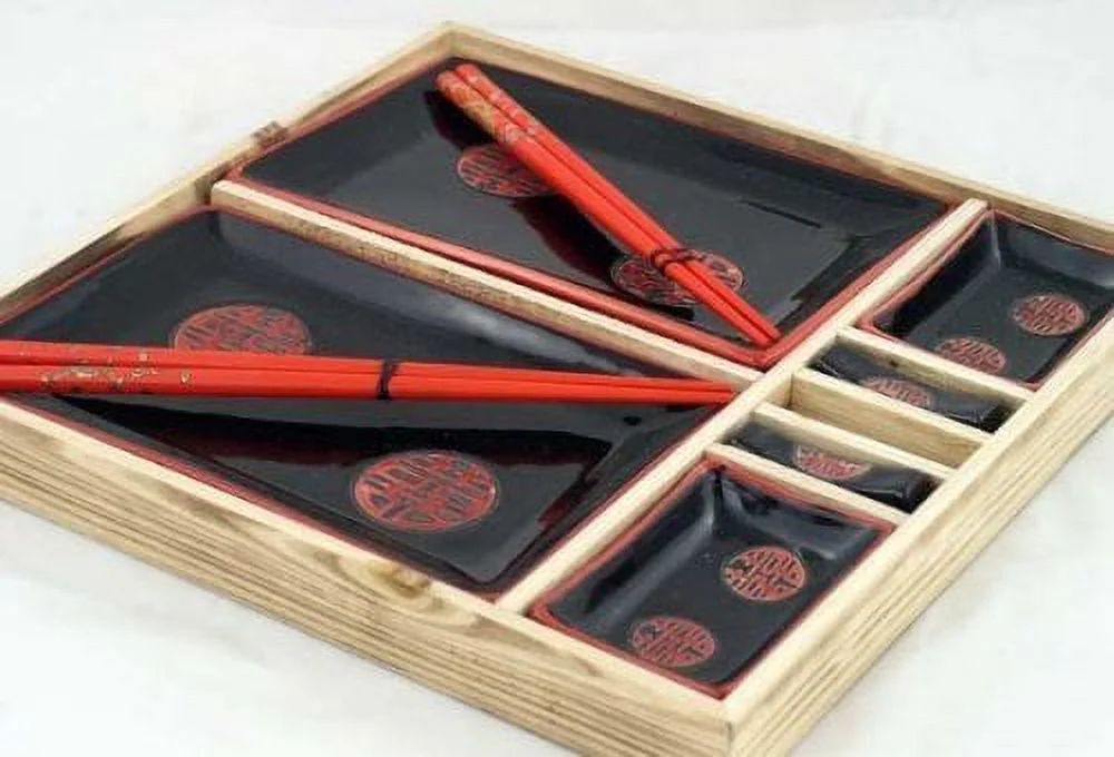 Contemporary Dinnerware 8 PCS Sushi Dinner Set For Two In Gift Box