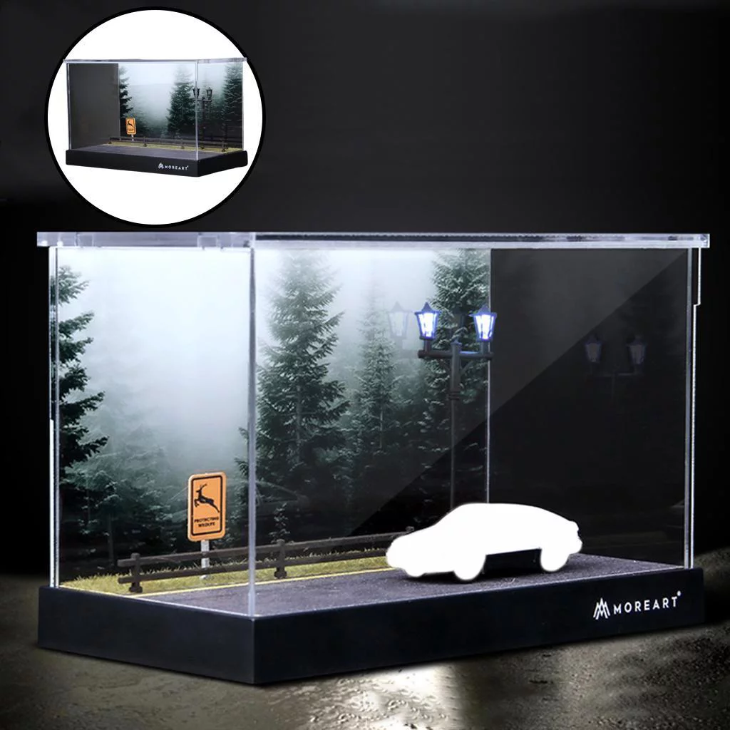 1:64 Scale Scenery Photo Background Simulation Parking Lot Model,Mini Car Garage Display Case Model Gifts Made of wooden material, durable