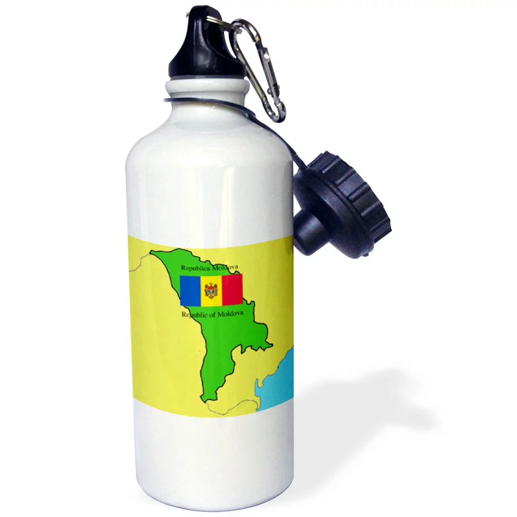 Map and Flag of Moldova with the Republic of Moldova printed in both English and Romanian 21 oz Sports Water Bottle wb-47329-1