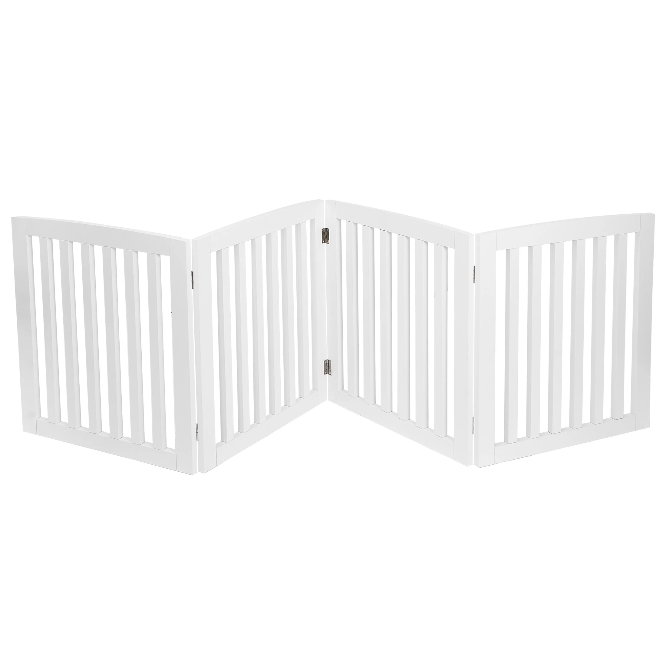ZENY 4 Panels Foldable Pet Gate Entryway Dog Fence MDF Frame with 8 Protectors, White