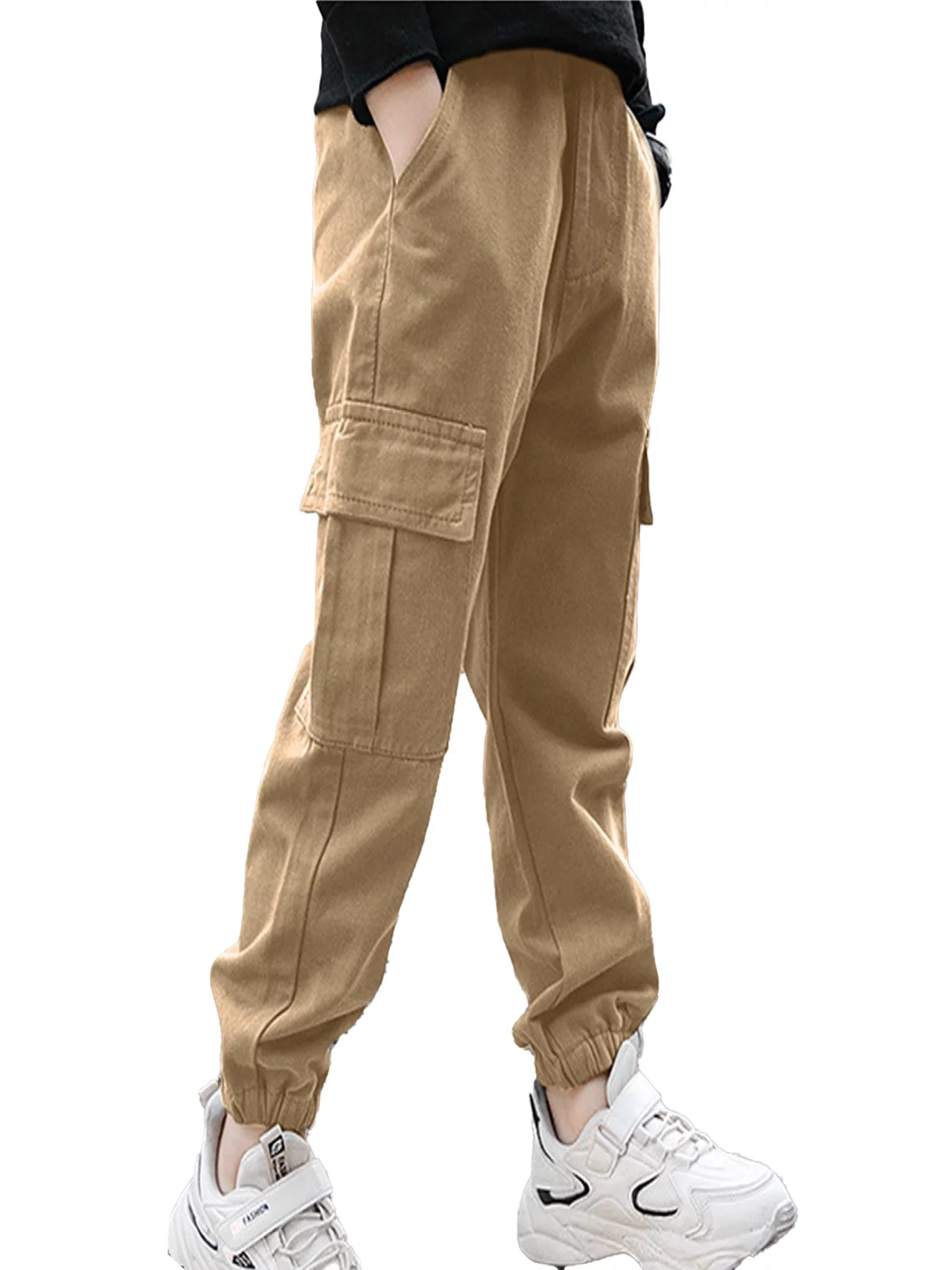 YiZYiF Kids Boys Dungarees Casual Moisture-Wicking Cargo Pants,Sizes 6-14 Khaki 10