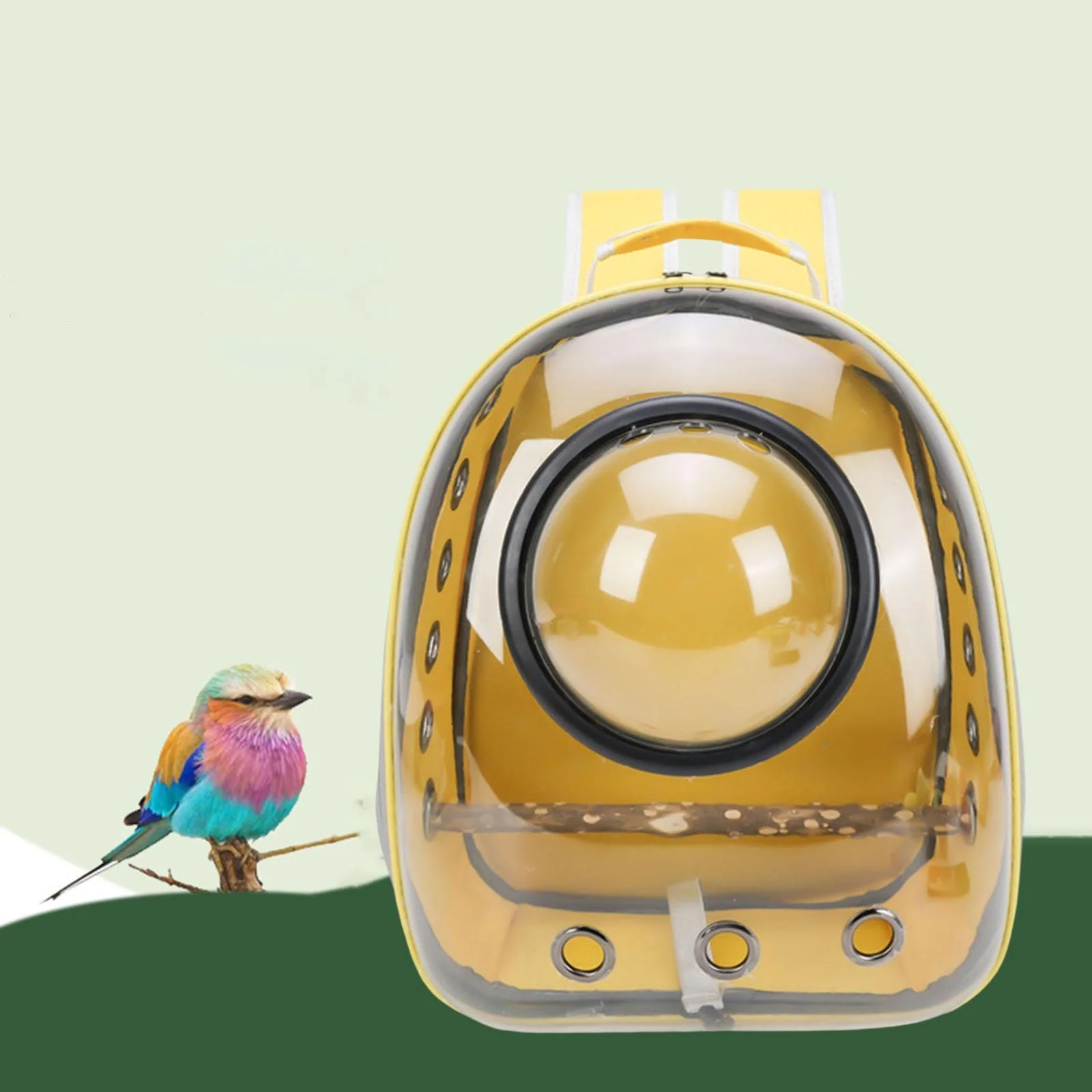 Travel Cage Waterproof Transparent Perch with A Stick Travel Backpack Parrot Out Backpack Bird Carrier for Camping Outdoor , Green Yellow