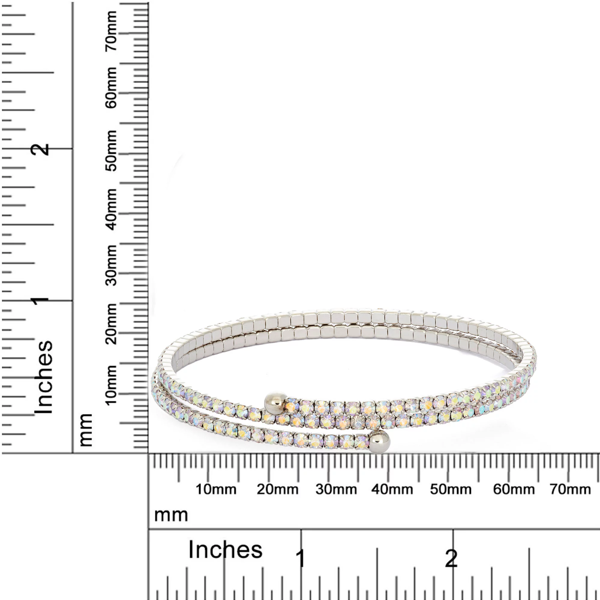 X & O Women's Double Row Silver Plated Flex Bangle with Aurora Crystals