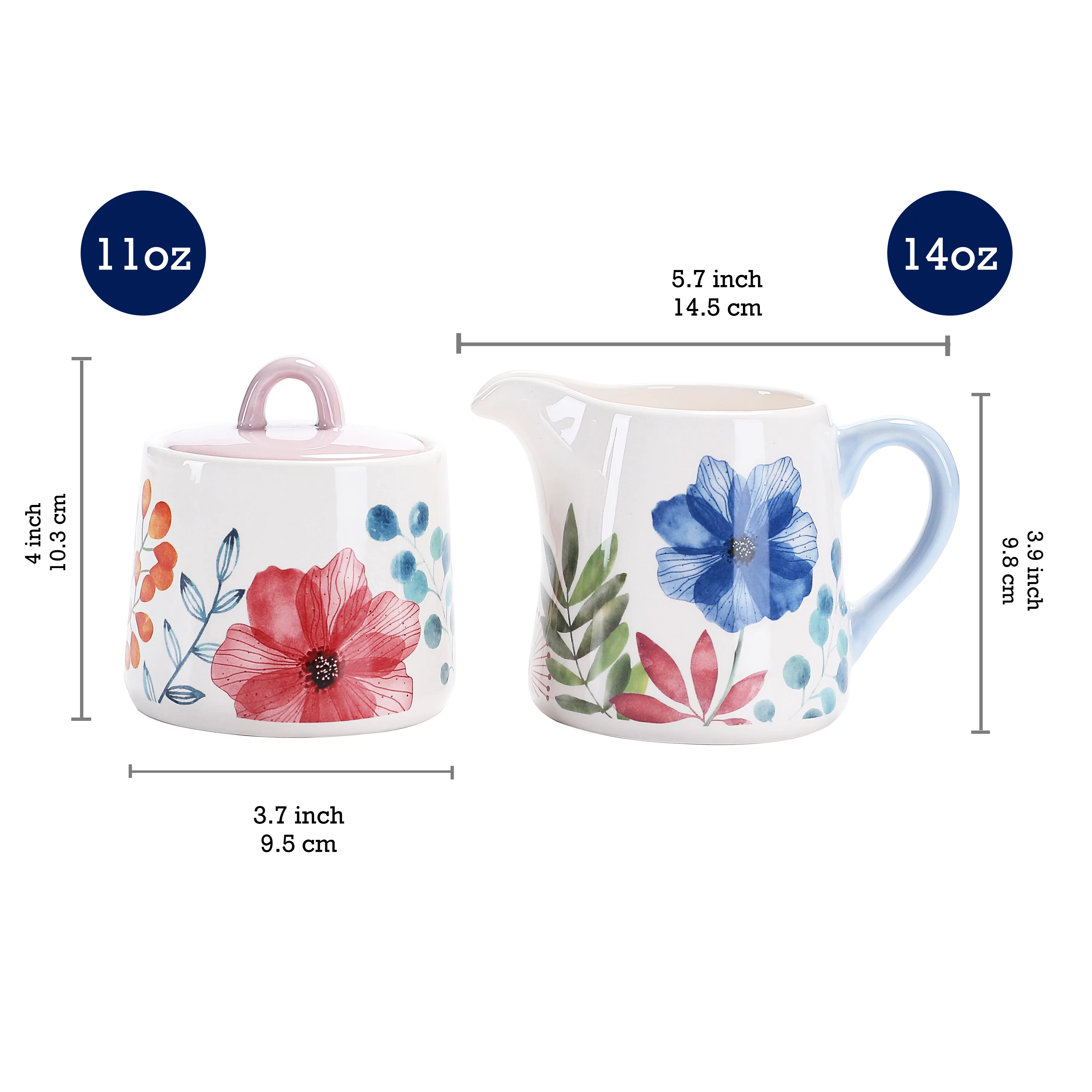 Bico Flower Carnival Ceramic Sugar and Cream Set, Dishwasher Safe