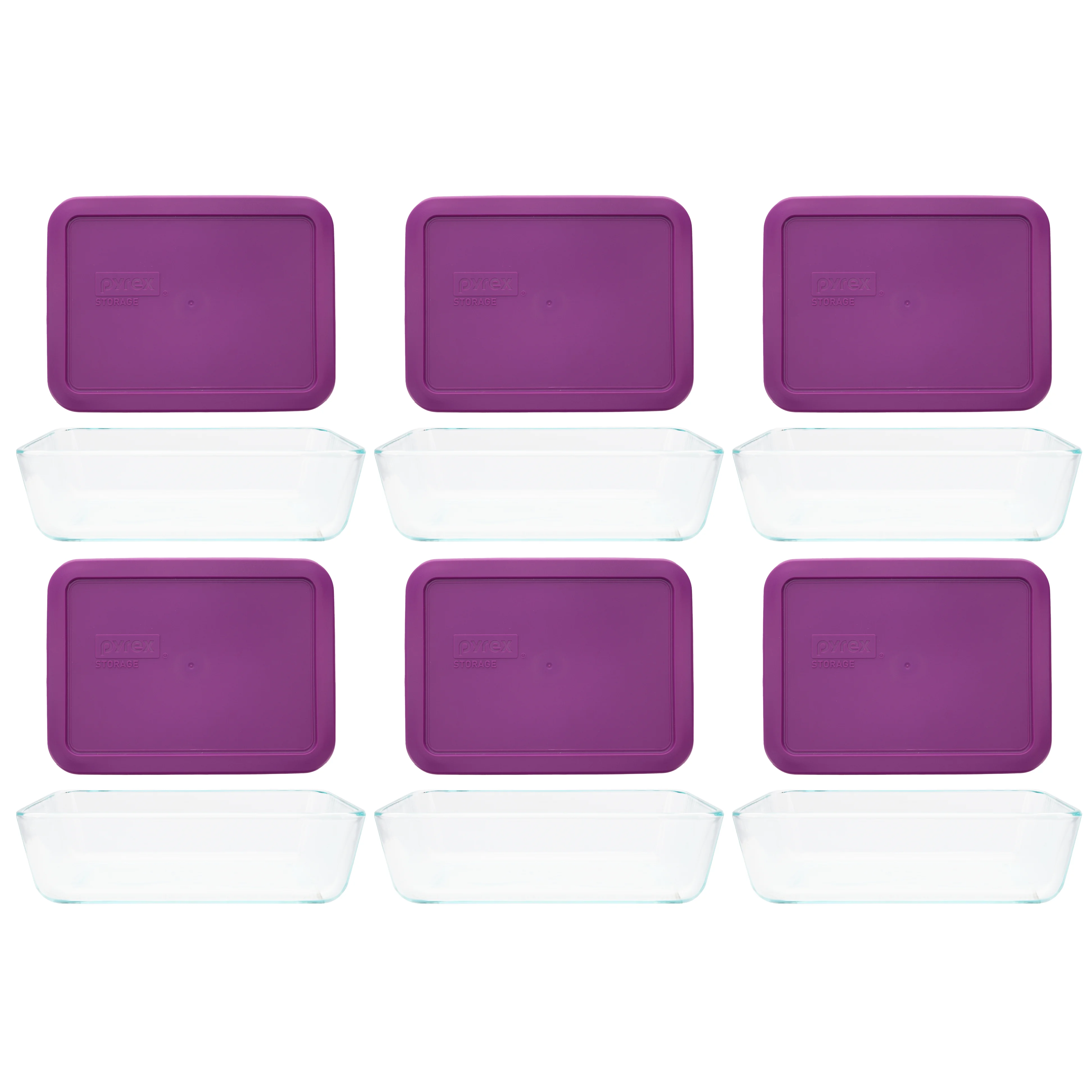 Pyrex 7210 3-Cup Glass Dish with 7210-PC 3-Cup Thistle Purple Lid (6-Pack)