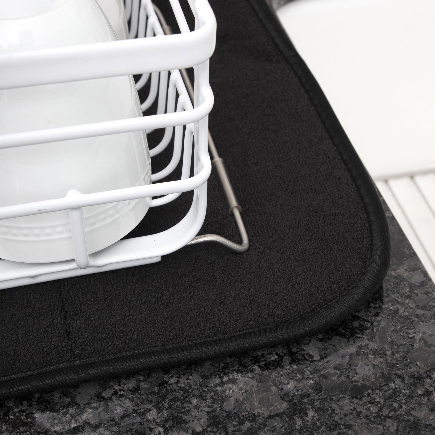 Microfiber Dish Drying Mat Reverses to Mesh, 2 Piece Set, Black