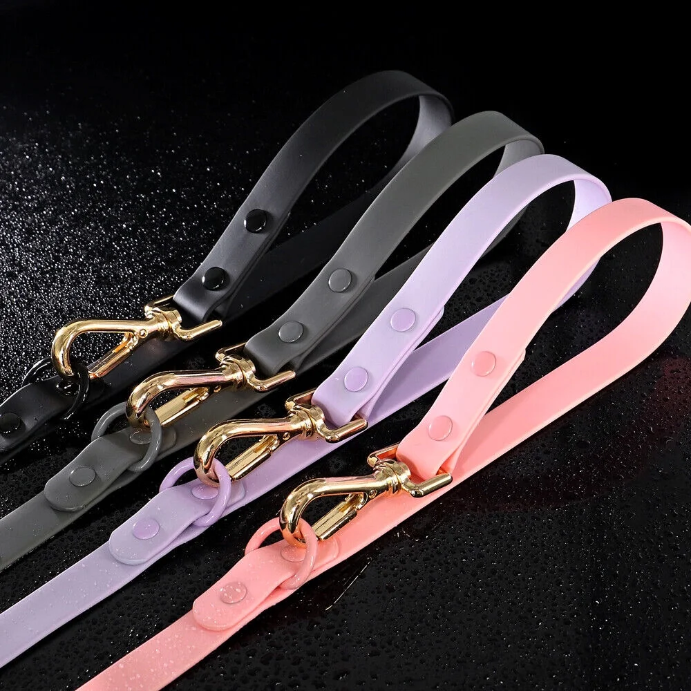 Waterproof PVC Dog Leash Soft Rubber Adjustable Pet Walking Lead with 2 Rings