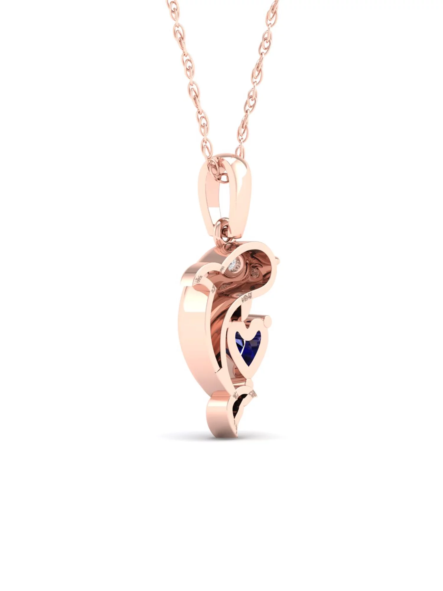 Imperial Gemstone 14k Rose Gold Plated Silver Created Blue Sapphire and Diamond Gender Reveal Dolphin Necklace