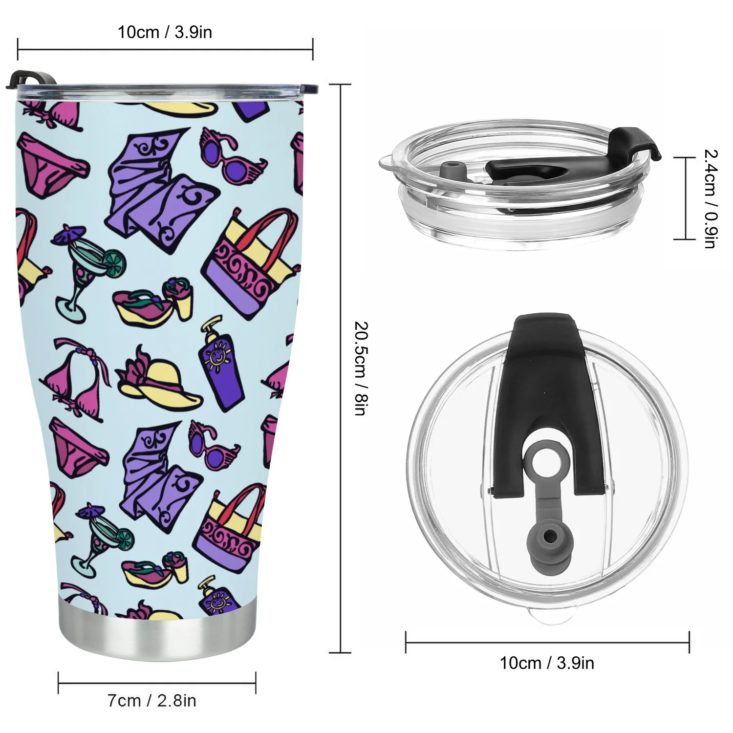 Hidove Stainless Steel Tumbler, Swimsuit, Cocktail, Beach Towel Print 30oz Leak Proof & Stainless Steel Bottle for Hot & Cold Drinks - Coffee Travel Mug, Water Metal Canteen, Thermal Cup