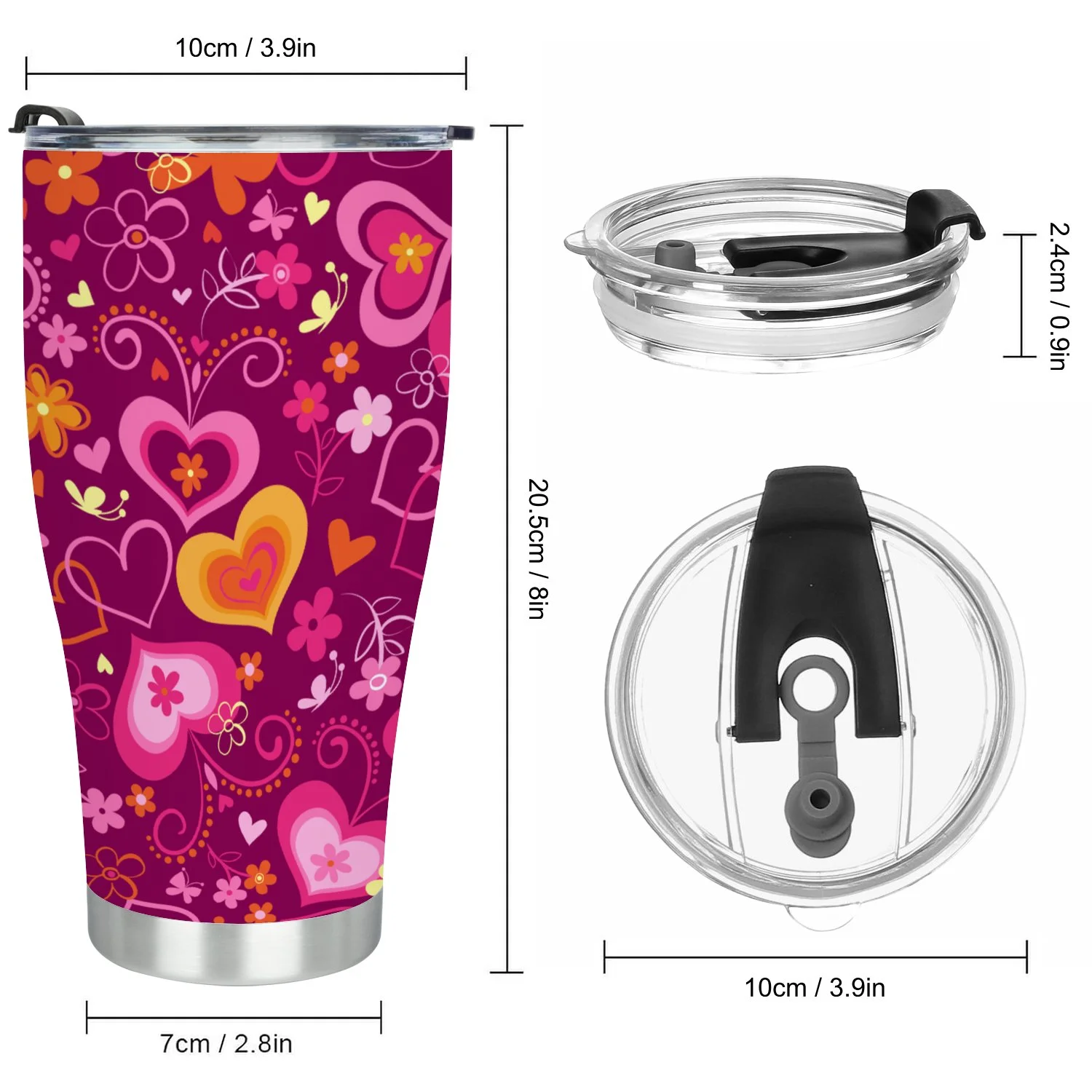Hidove Stainless Steel Tumbler, Cute Swirly Hearts Seamless Background 30oz Leak Proof & Stainless Steel Bottle for Hot & Cold Drinks - Coffee Travel Mug, Water Metal Canteen, Thermal Cup
