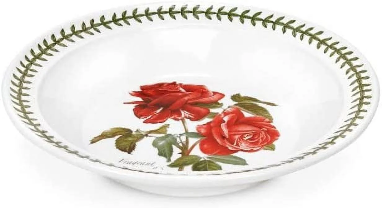 Portmeirion Botanic Roses Soup Bowl with Rim, Assorted Motifs, Set of 4, Round, 8.5 Inch, For Dinner, Pasta, Soups, & Salads, Dishwasher, Microwave, and Oven Safe